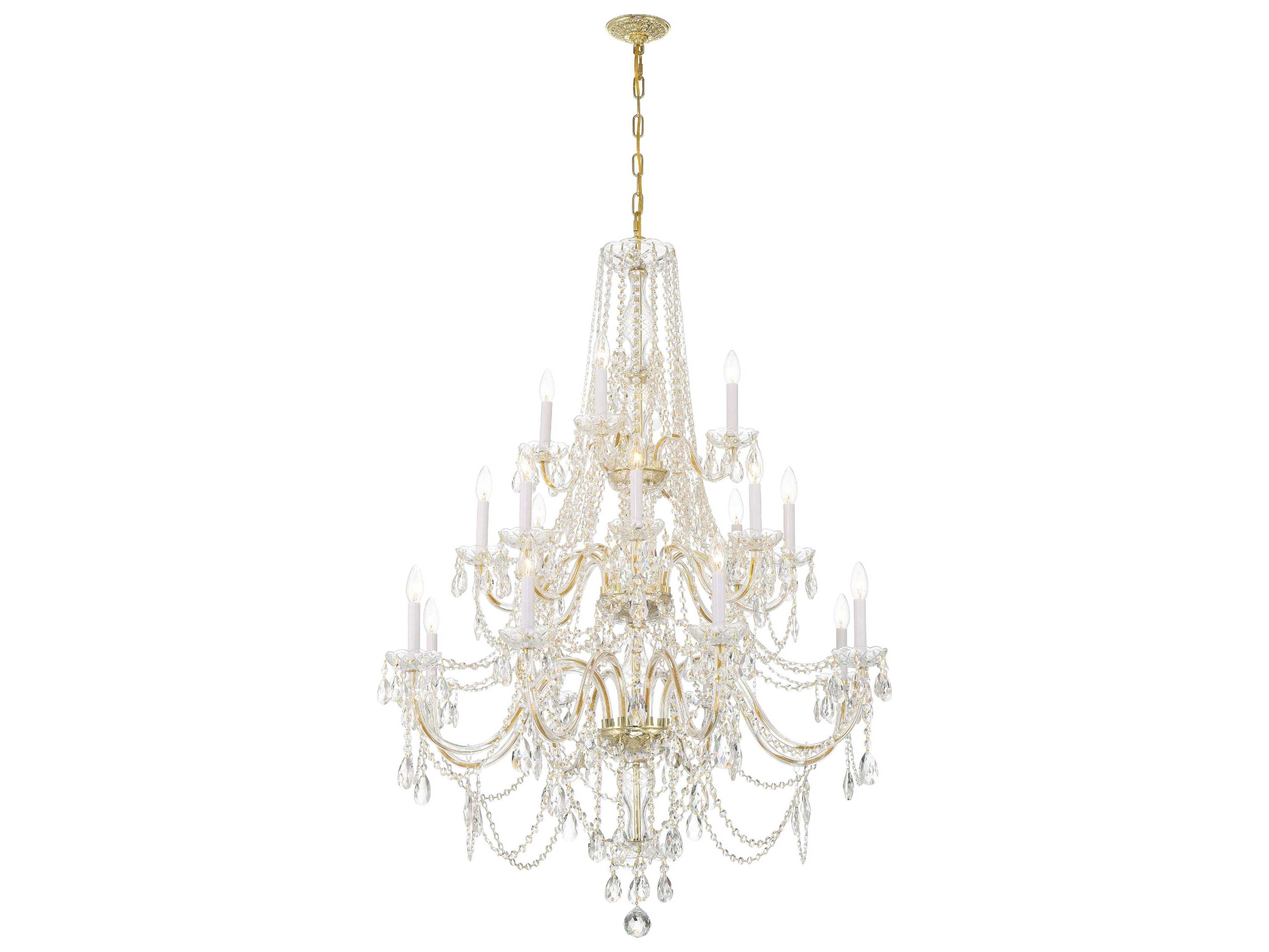 Crystorama Traditional Crystal 20-Light Polished Brass Chrome Glass Candelabra Chandelier