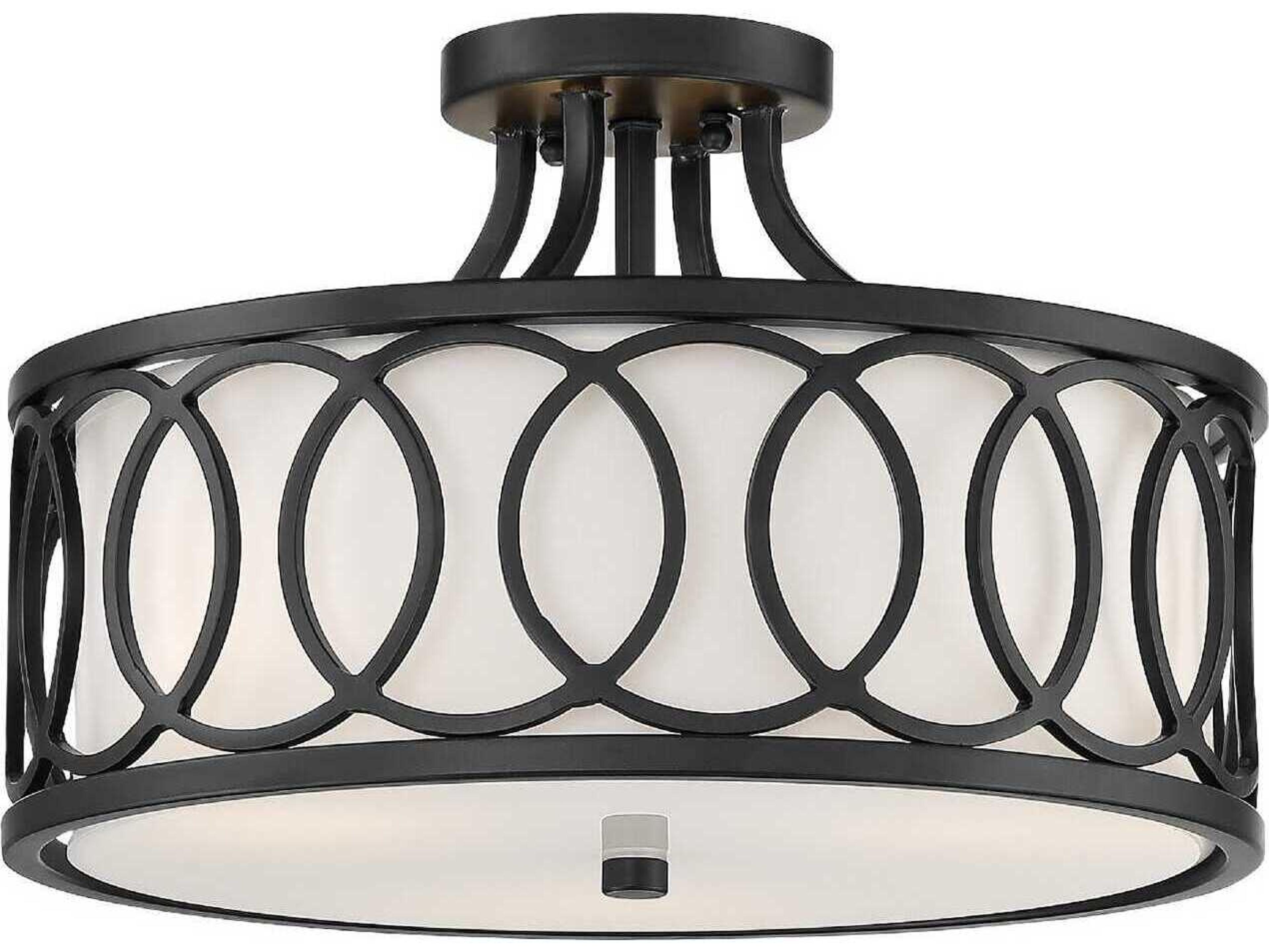 Crystorama Graham 3-Light Matte Black Drum Semi Flush Mount
