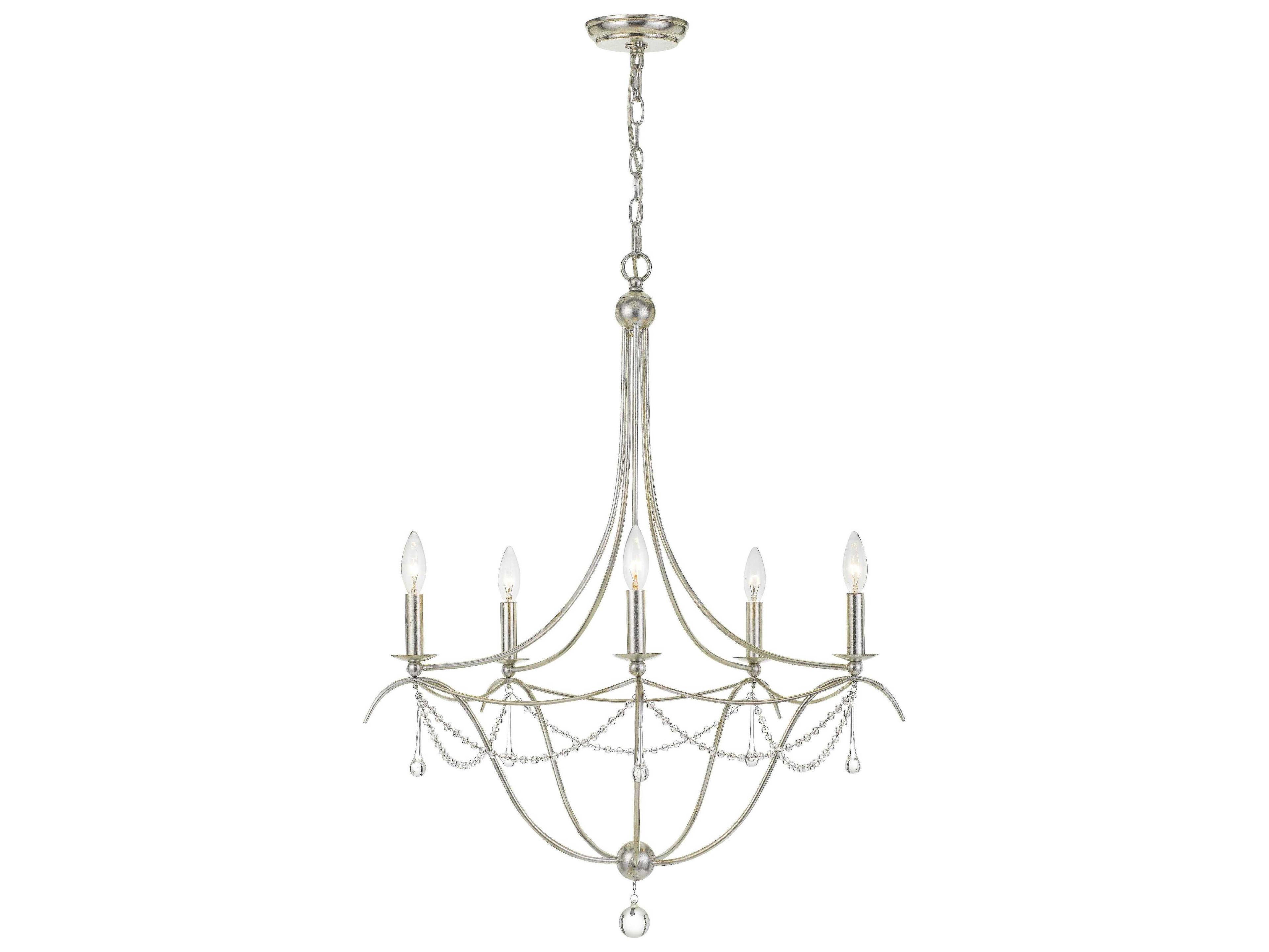 Crystorama Metro 5-Light Antique Silver Glass Candelabra Chandelier
