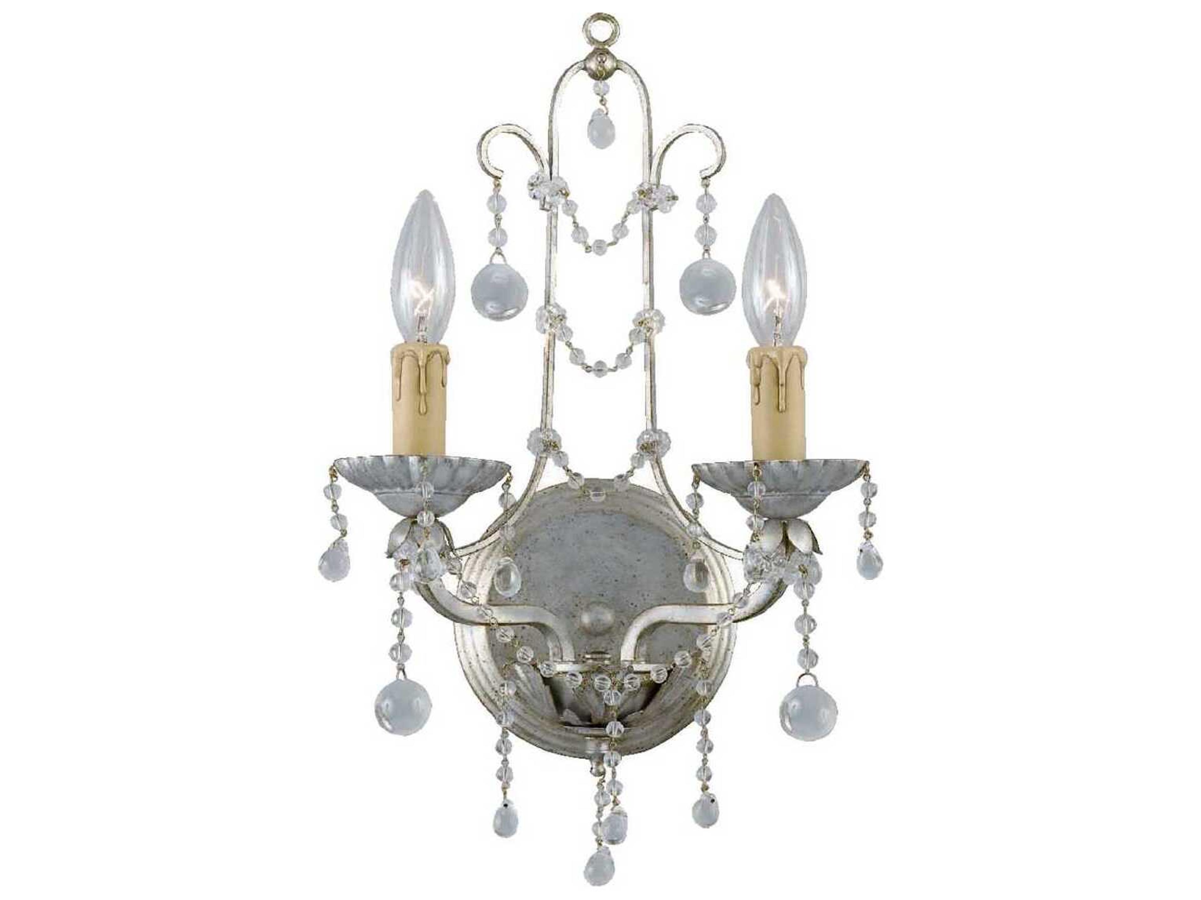 Crystorama Paris Market 2-Light Silver Leaf Crystal Wall Sconce