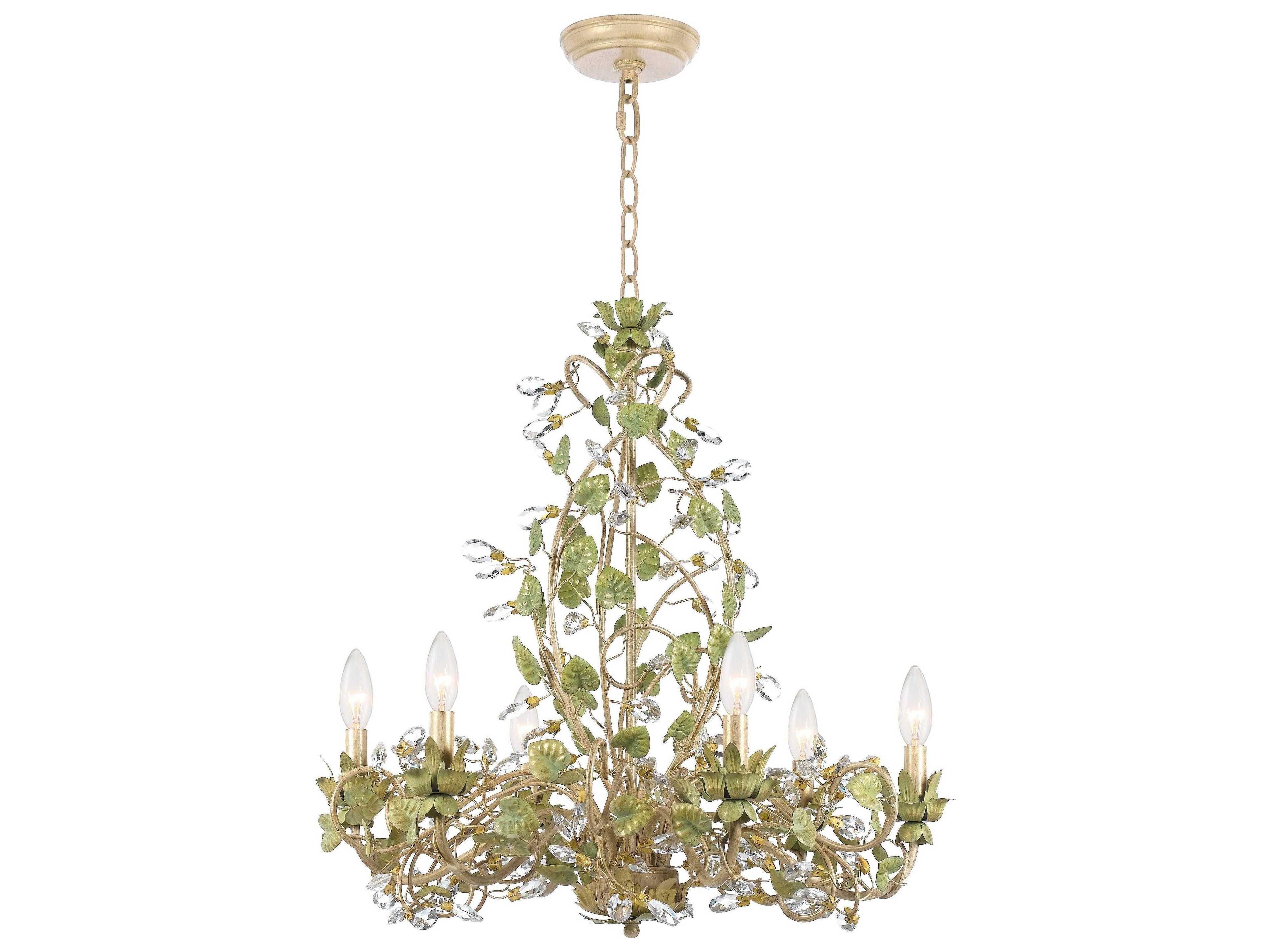 Crystorama Josie 6-Light Champagne Green Tea Brass Crystal Candelabra Chandelier
