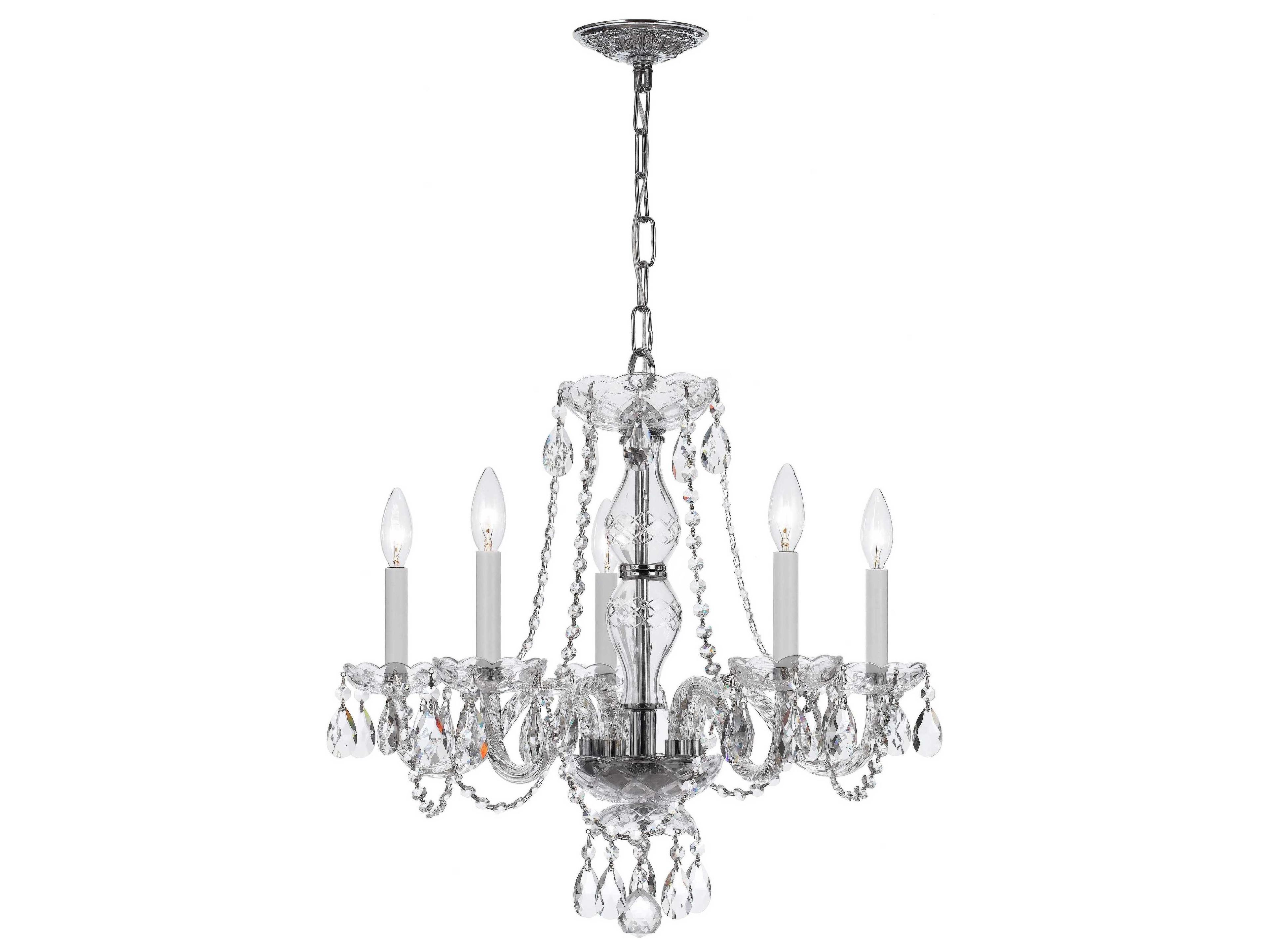 Crystorama Traditional Crystal 5-Light Chrome Glass Candelabra Chandelier
