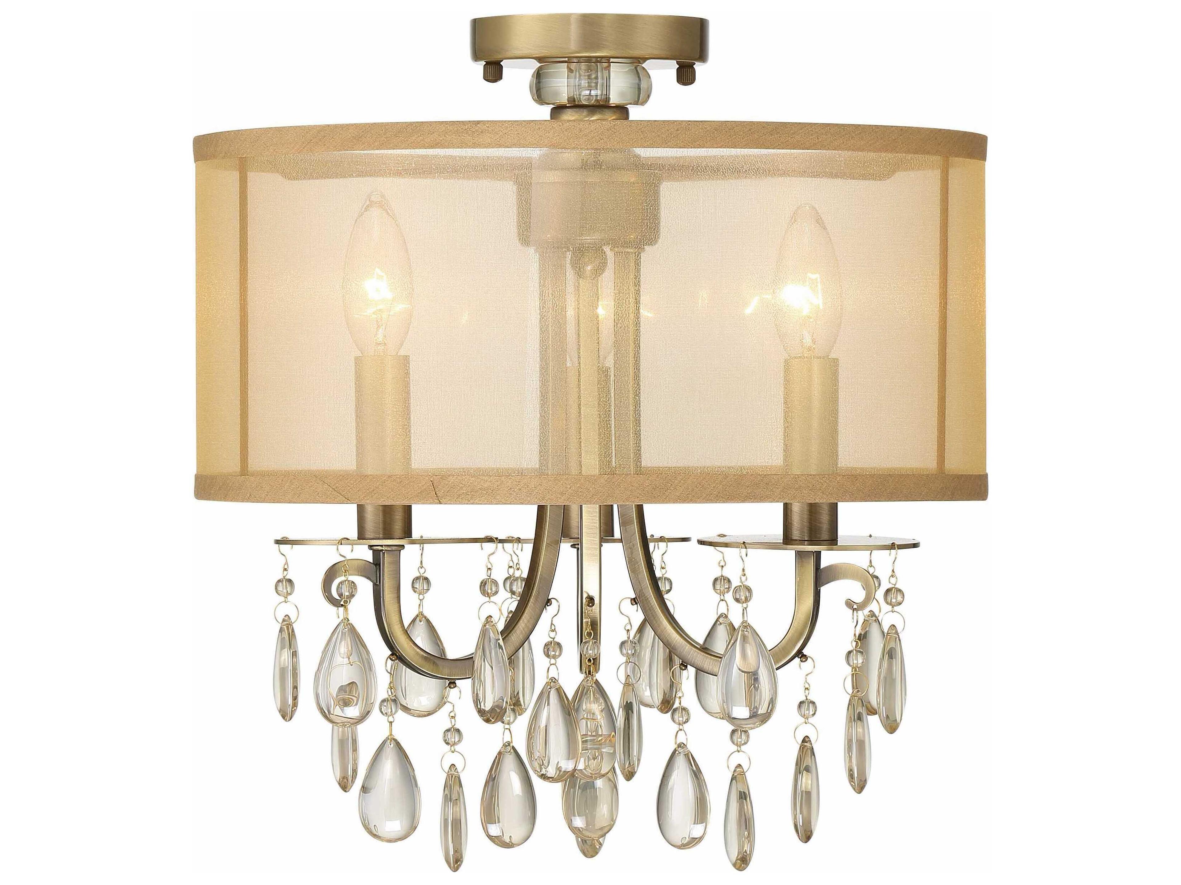 Crystorama Hampton 3-Light Gold Crystal Drum Semi Flush Mount