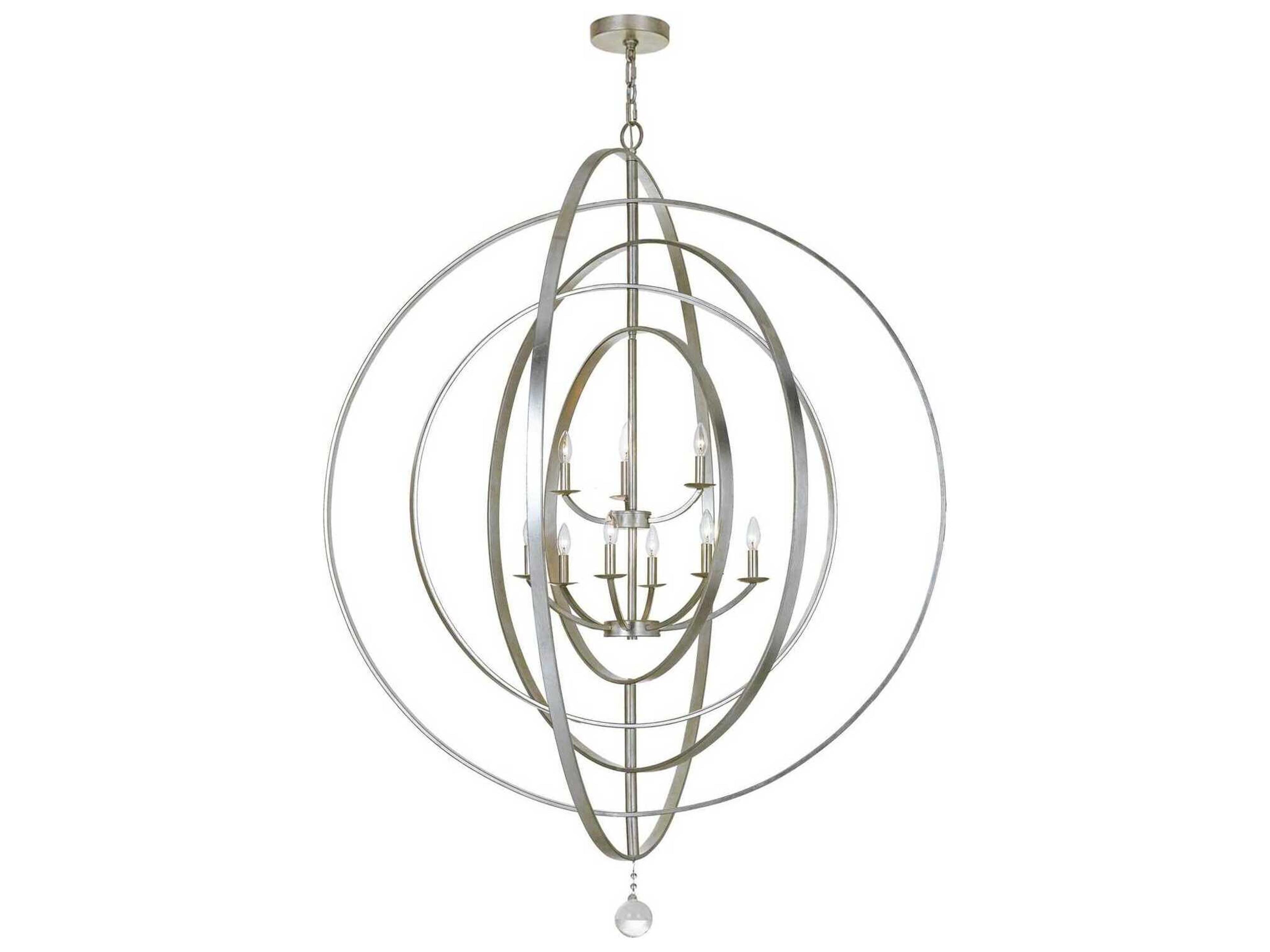 Crystorama Luna 9-Light Antique Silver Candelabra Globe Tiered Chandelier
