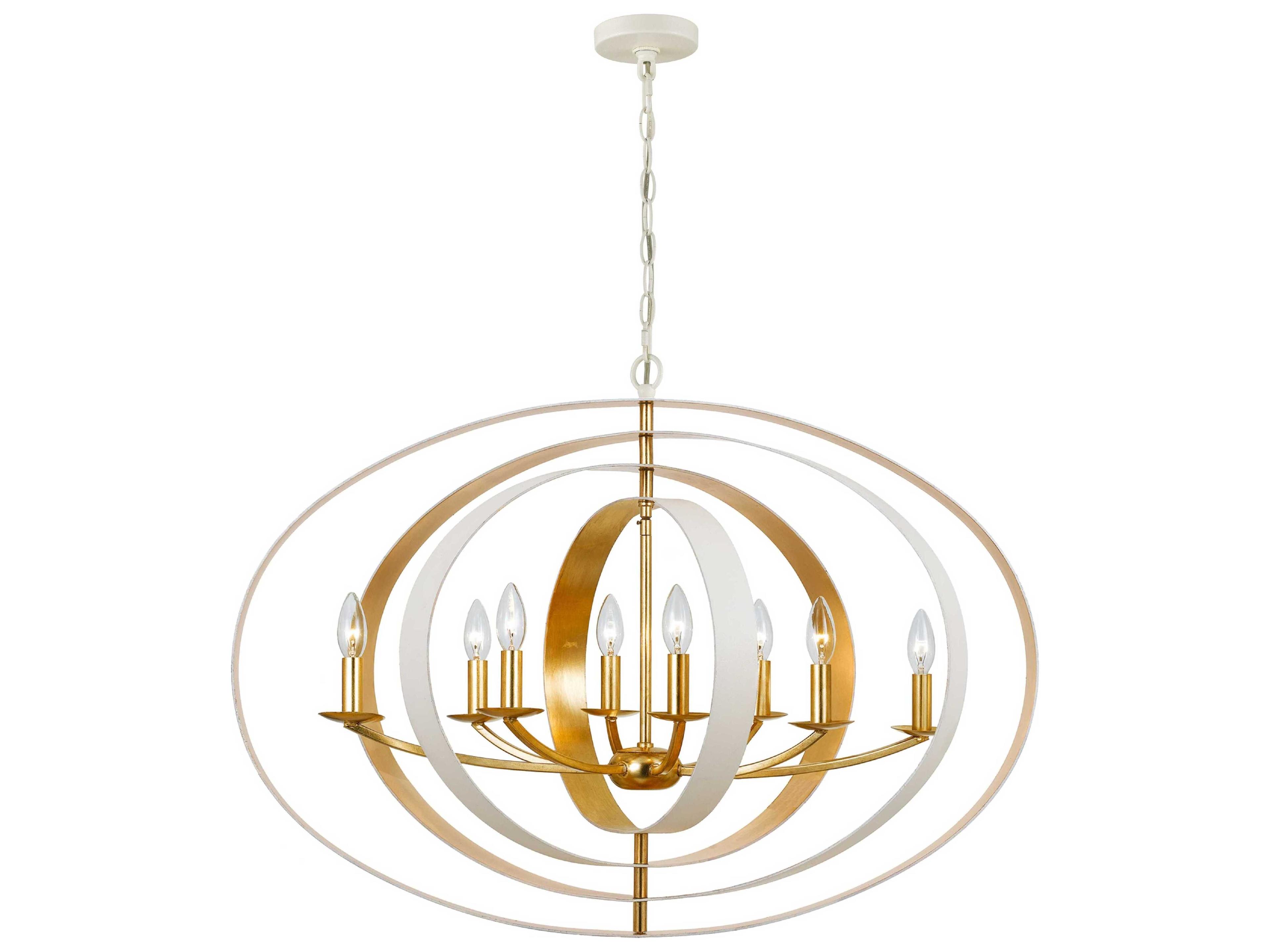 Crystorama Luna 8-Light Matte White Antique Gold Candelabra Linear Chandelier