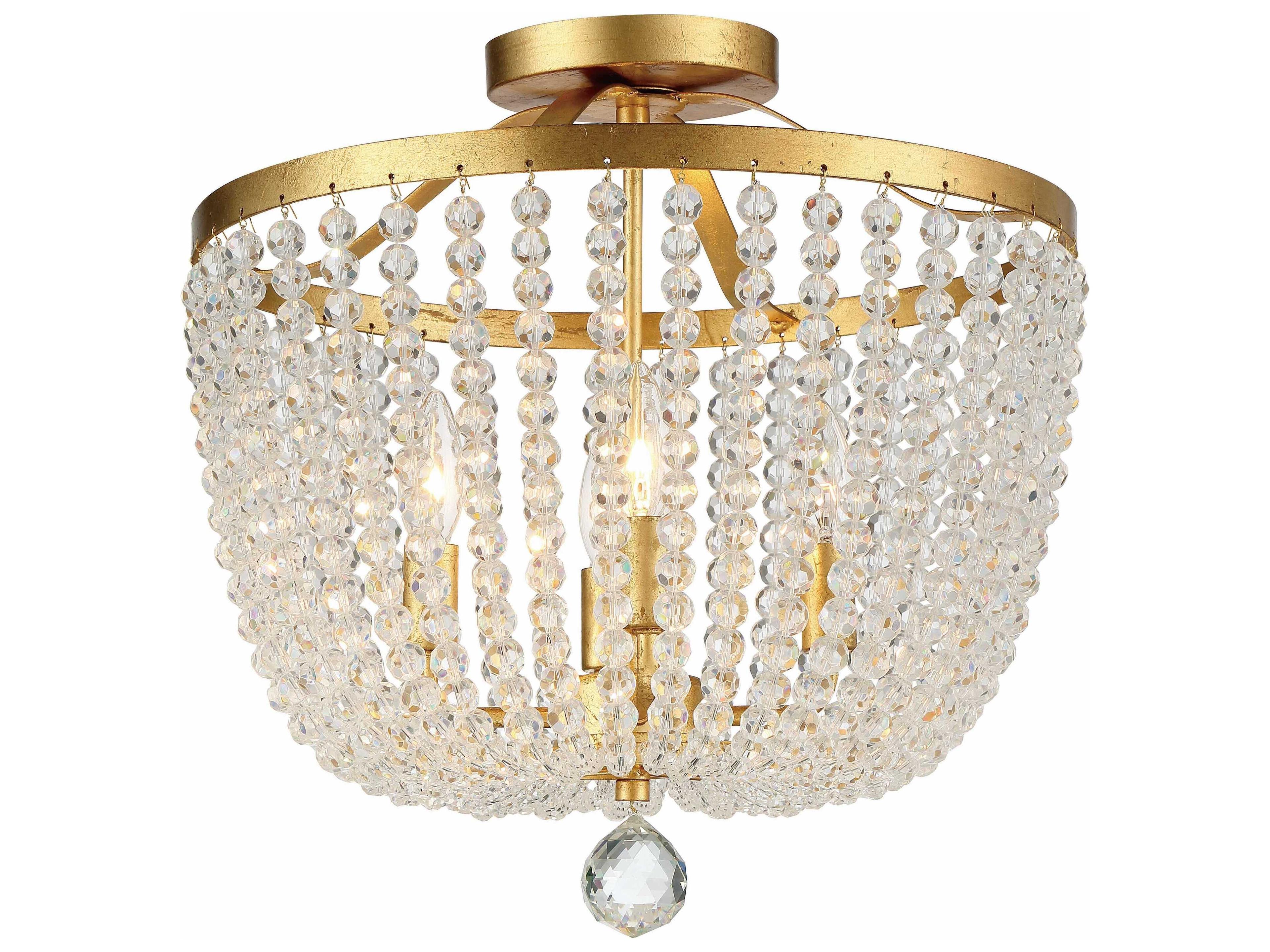 Crystorama Rylee 4-Light Antique Gold Crystal Bowl Semi Flush Mount