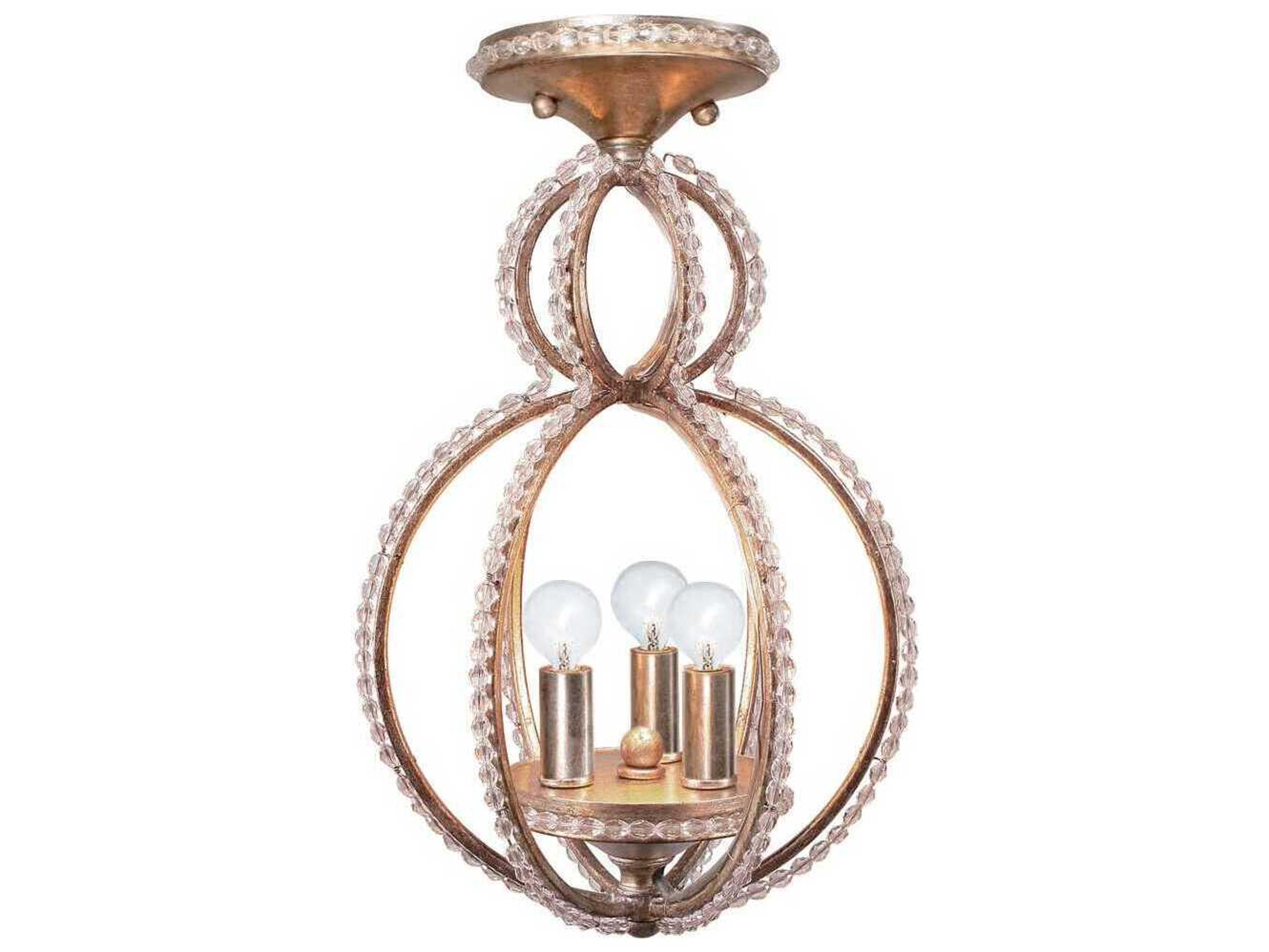 Crystorama Garland 3-Light Distressed Twilight Gold Crystal Globe Semi Flush Mount