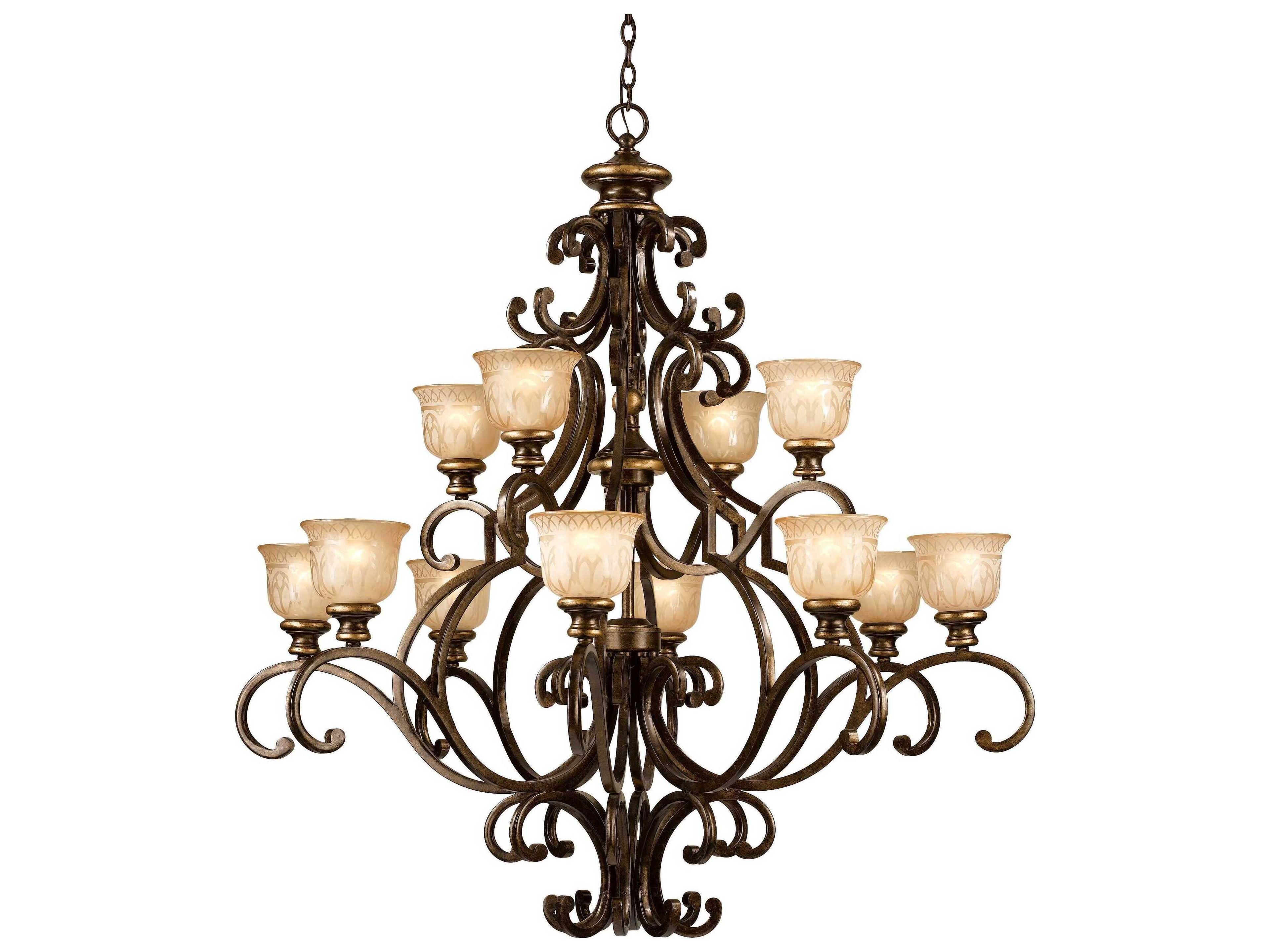 Crystorama Norwalk 12-Light Bronze Umber Glass Bell Tiered Chandelier