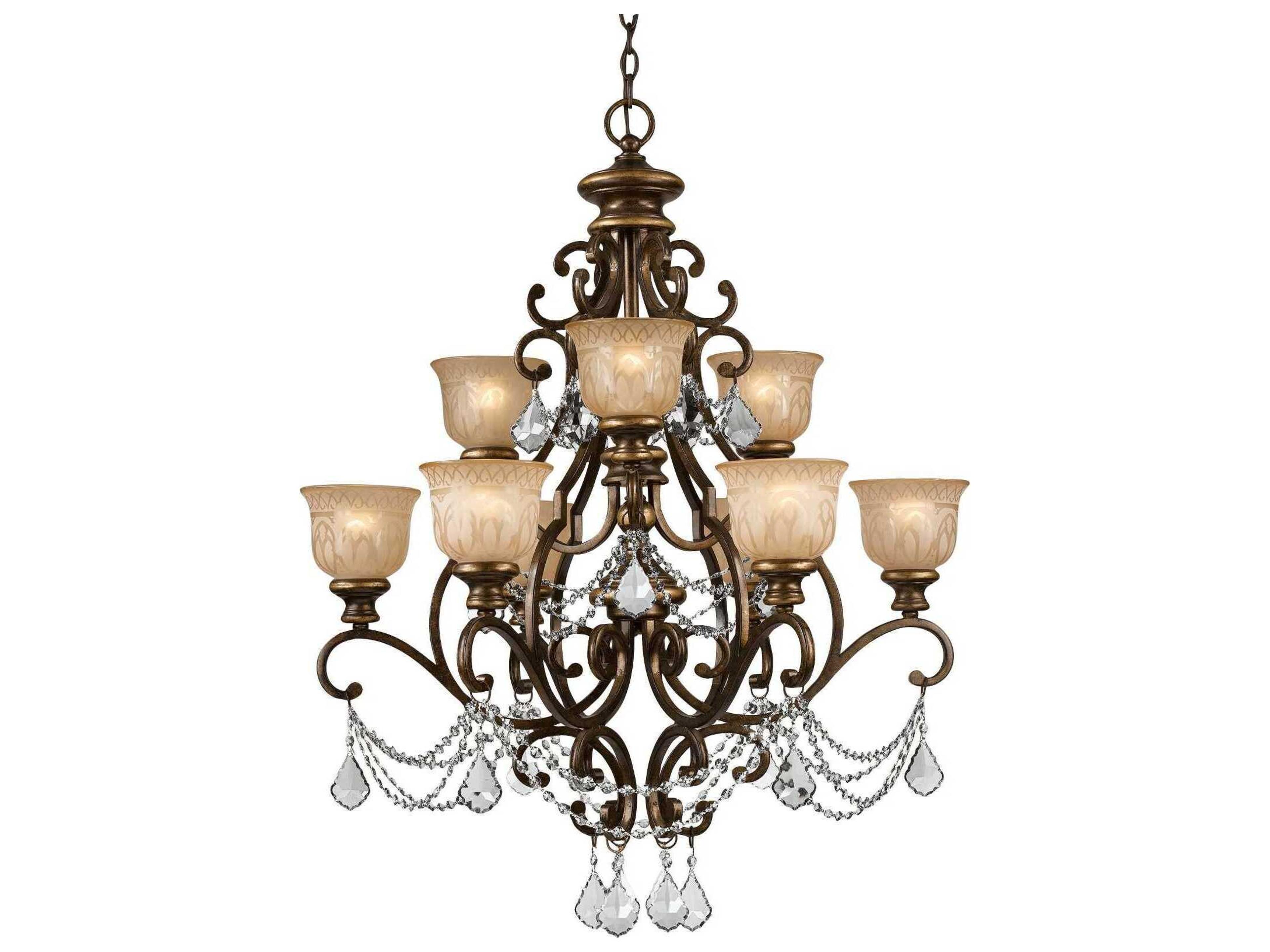 Crystorama Norwalk 9-Light Bronze Umber Crystal Glass Bell Tiered Chandelier