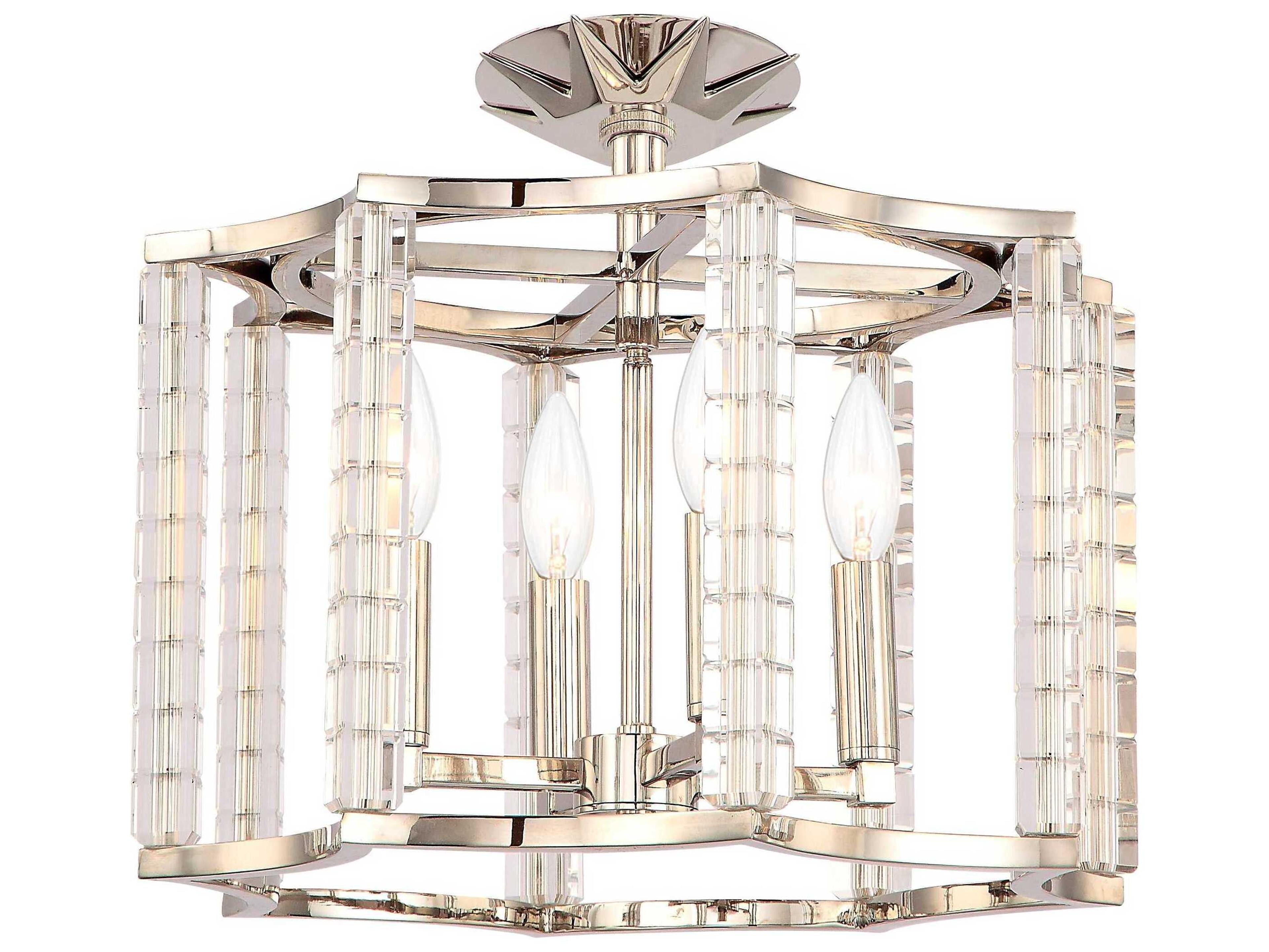 Crystorama Carson 4-Light Polished Nickel Crystal Geometric Semi Flush Mount