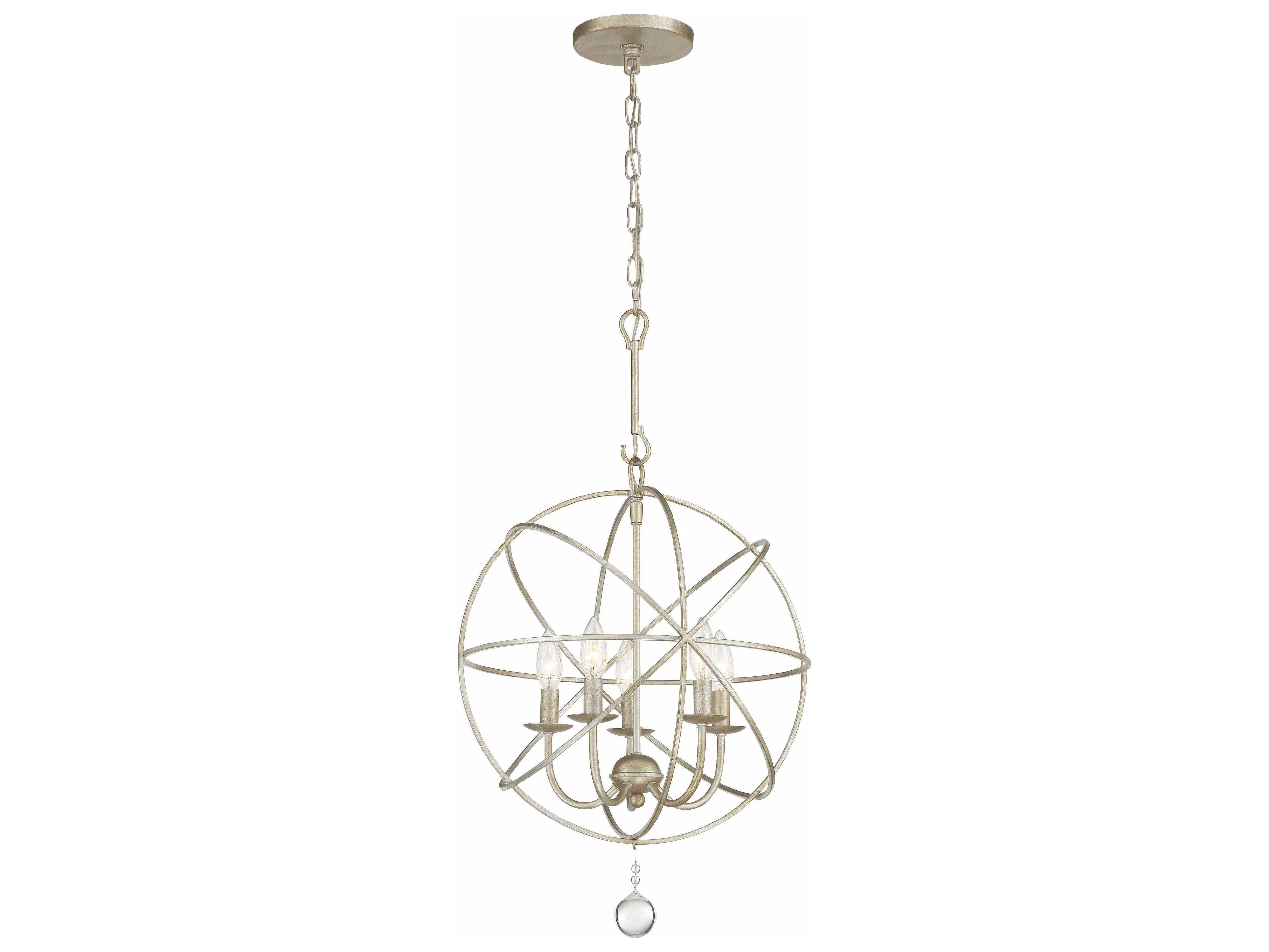 Crystorama Solaris 5-Light Olde Silver Glass Candelabra Chandelier