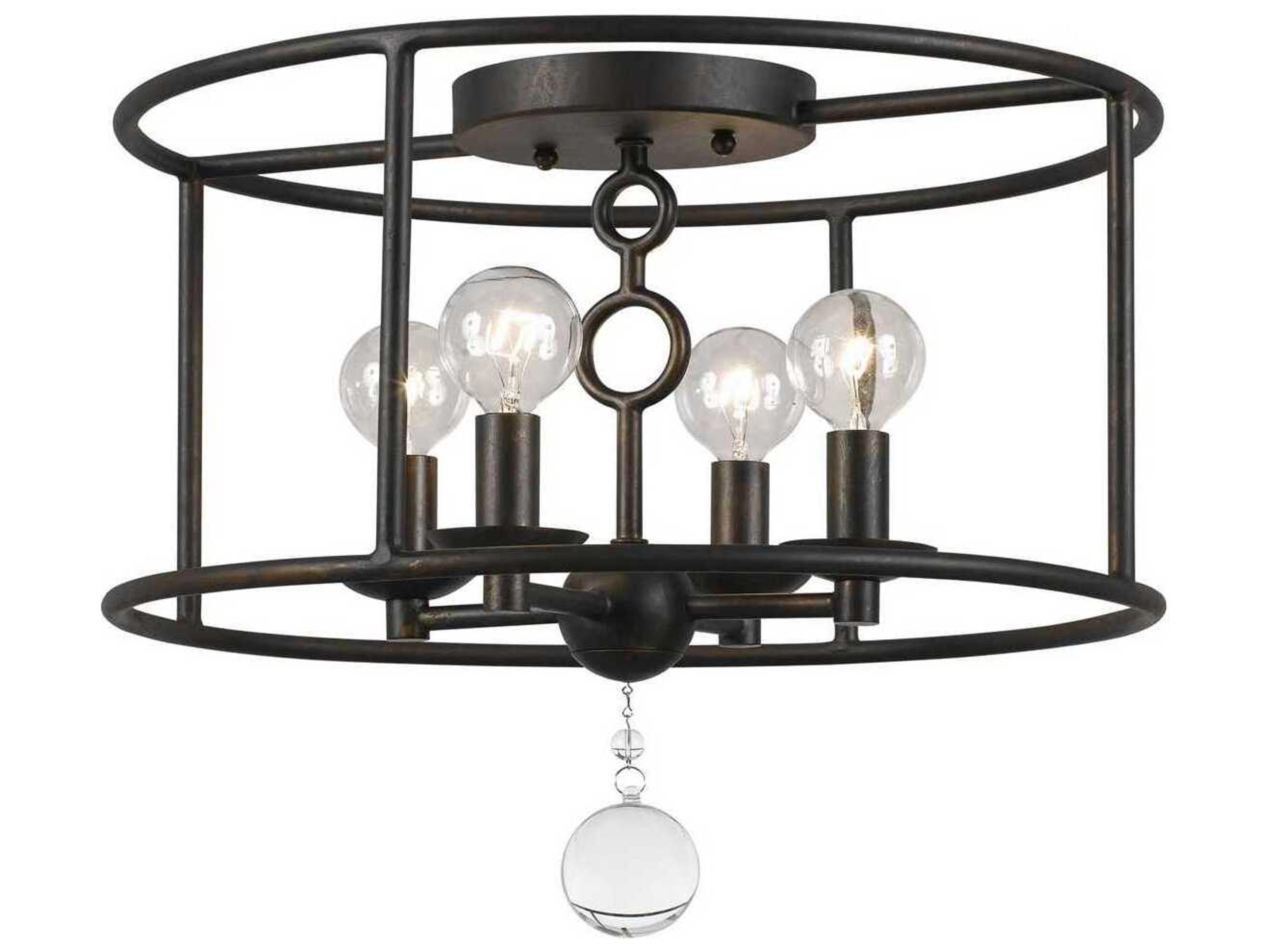 Crystorama Cameron 4-Light Bronze Glass Geometric Semi Flush Mount