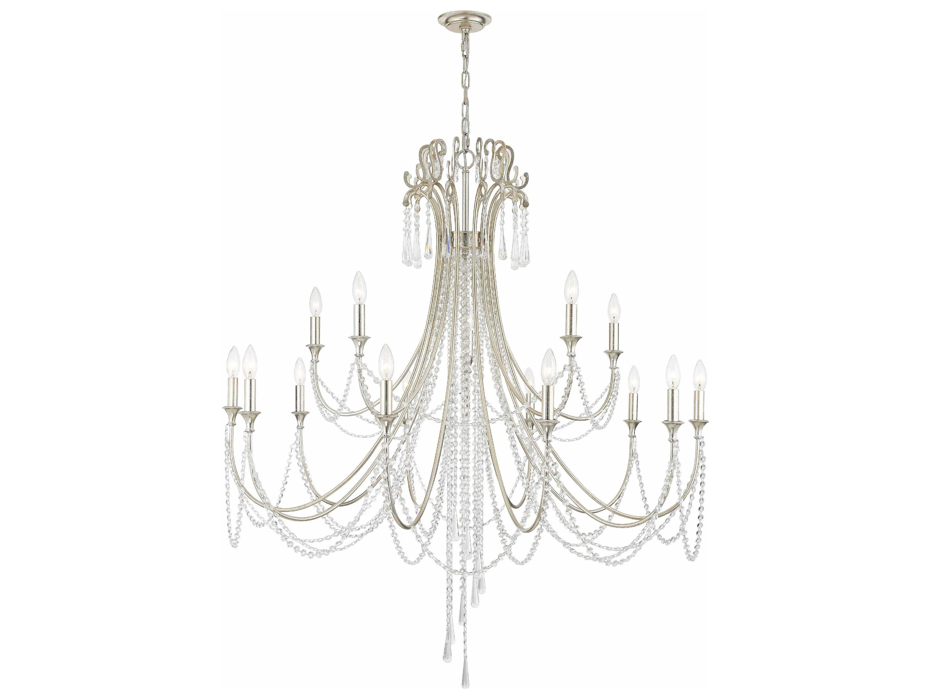 Crystorama Arcadia 15-Light Antique Silver Crystal Candelabra Tiered Chandelier