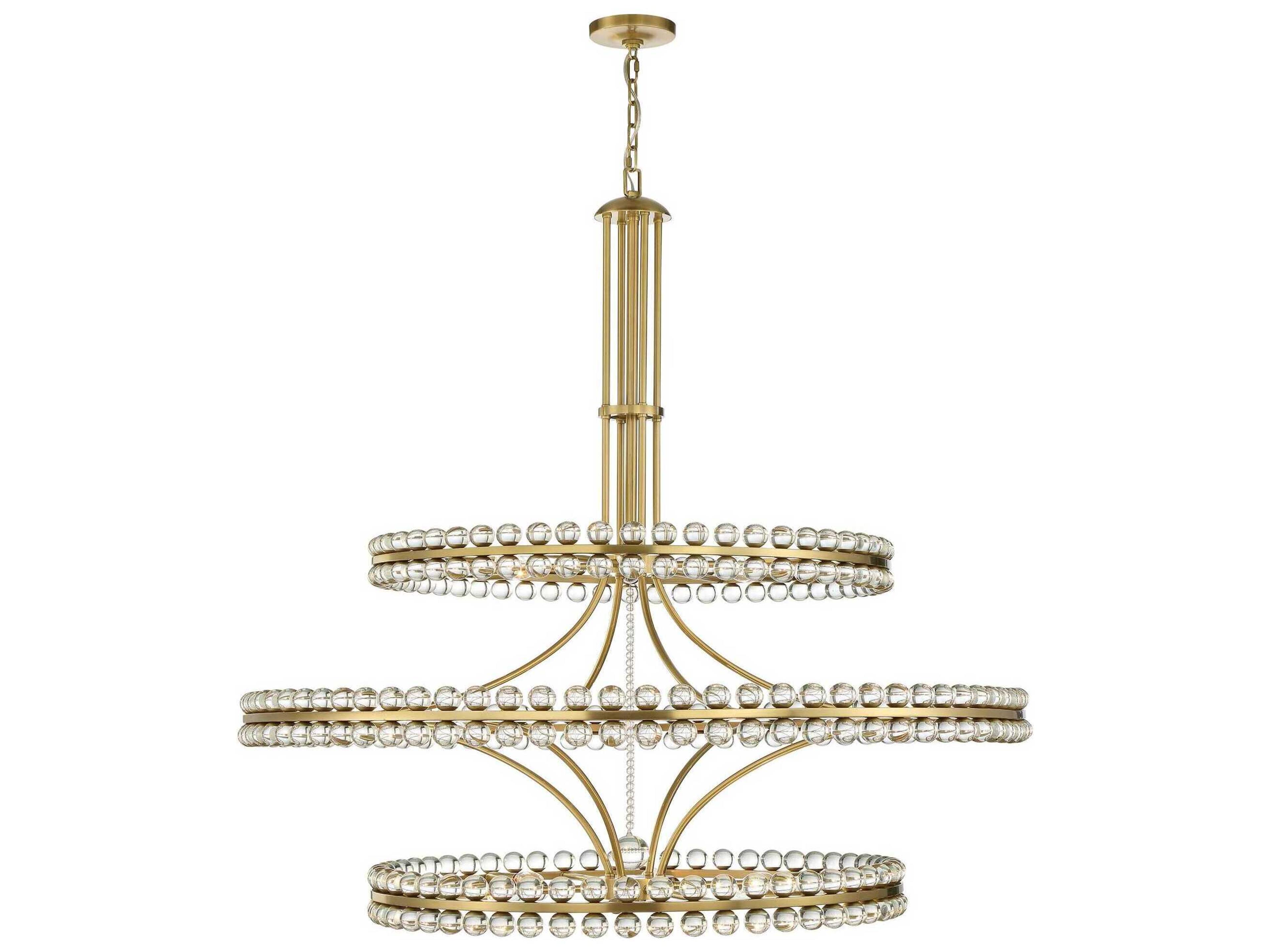 Crystorama Clover 24-Light Aged Brass Glass Round Tiered Chandelier