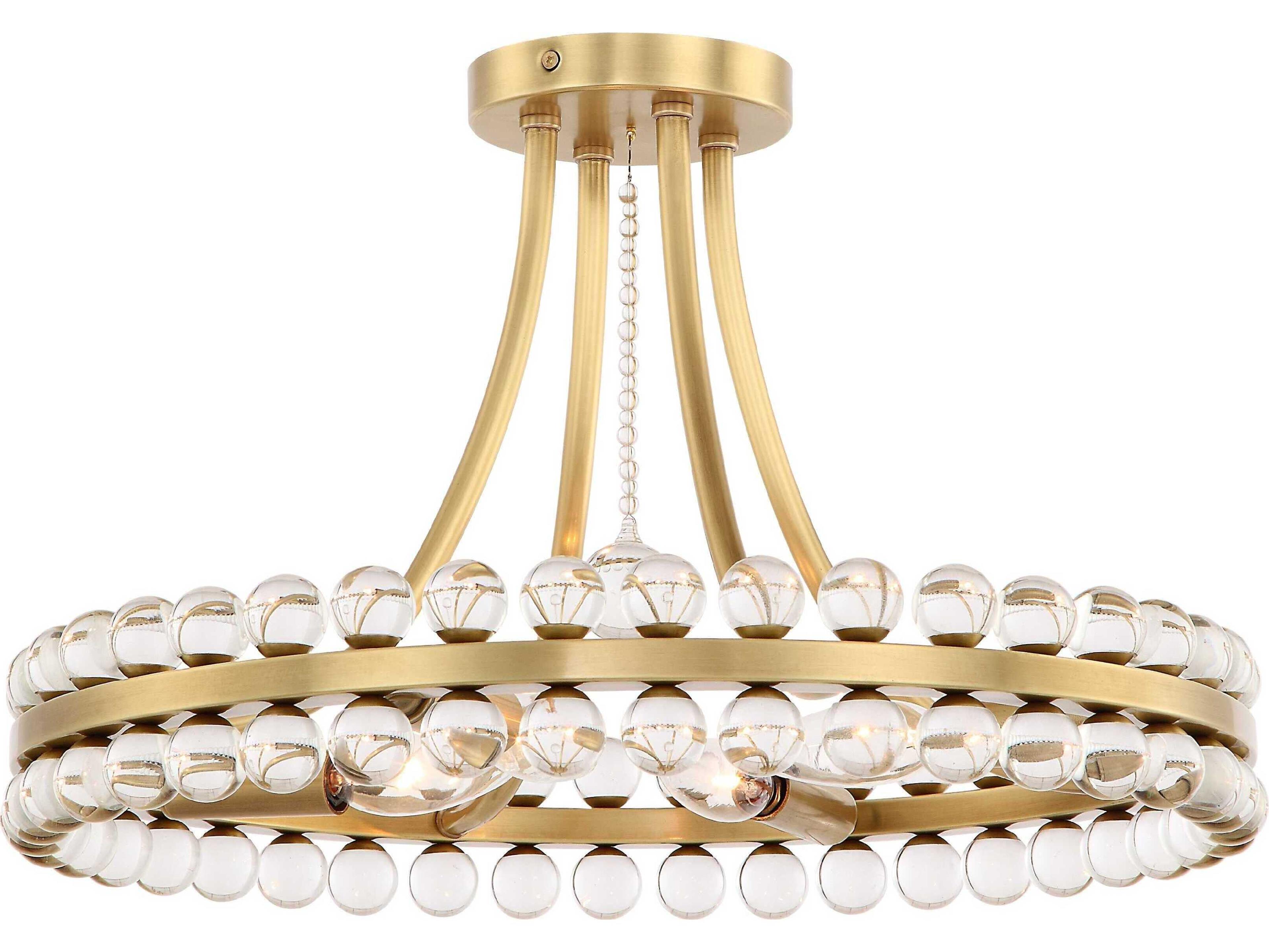 Crystorama Clover 4-Light Brass Glass Round Semi Flush Mount
