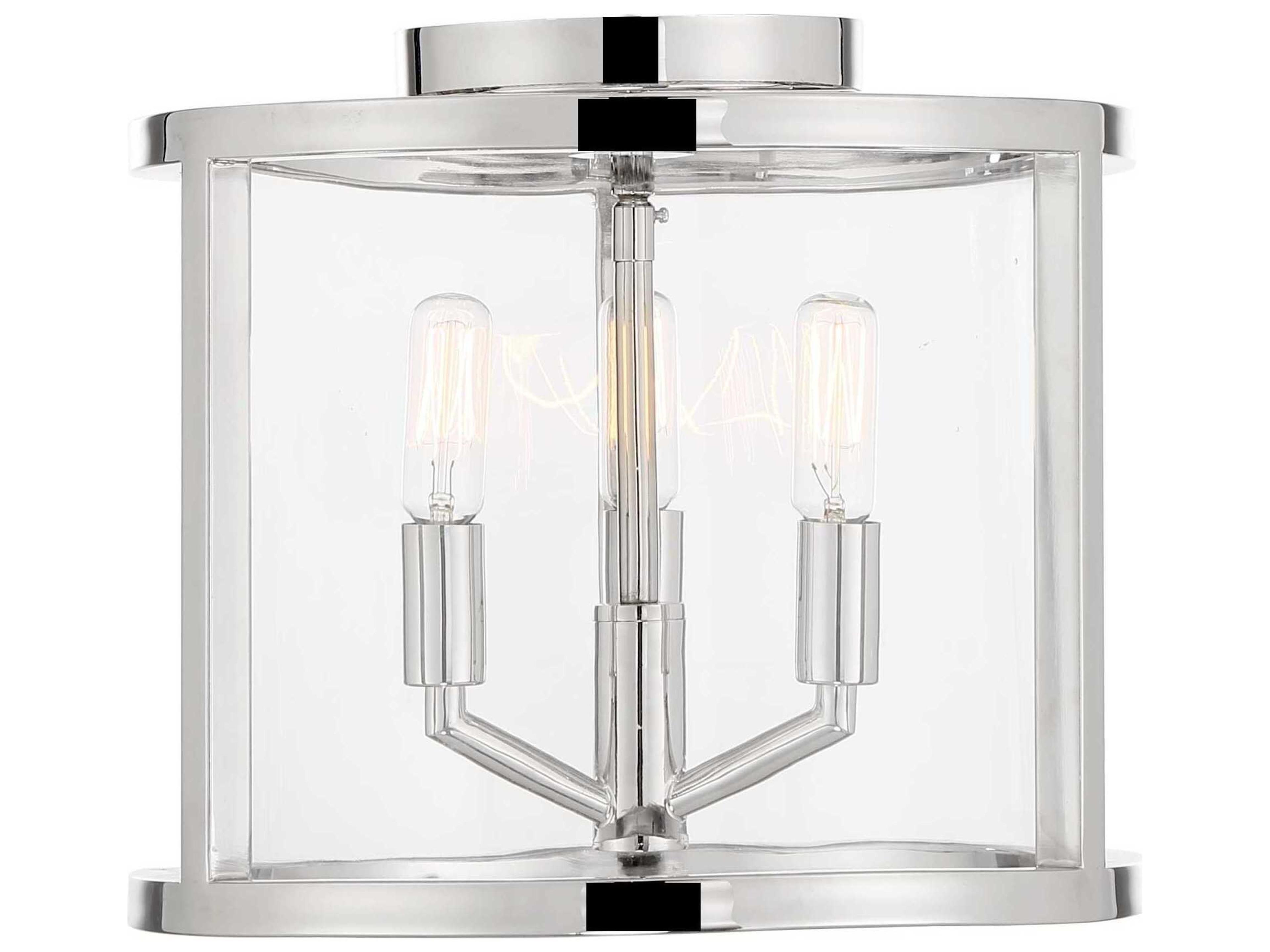 Crystorama Devon 3-Light Polished Nickel Glass Drum Flush Mount