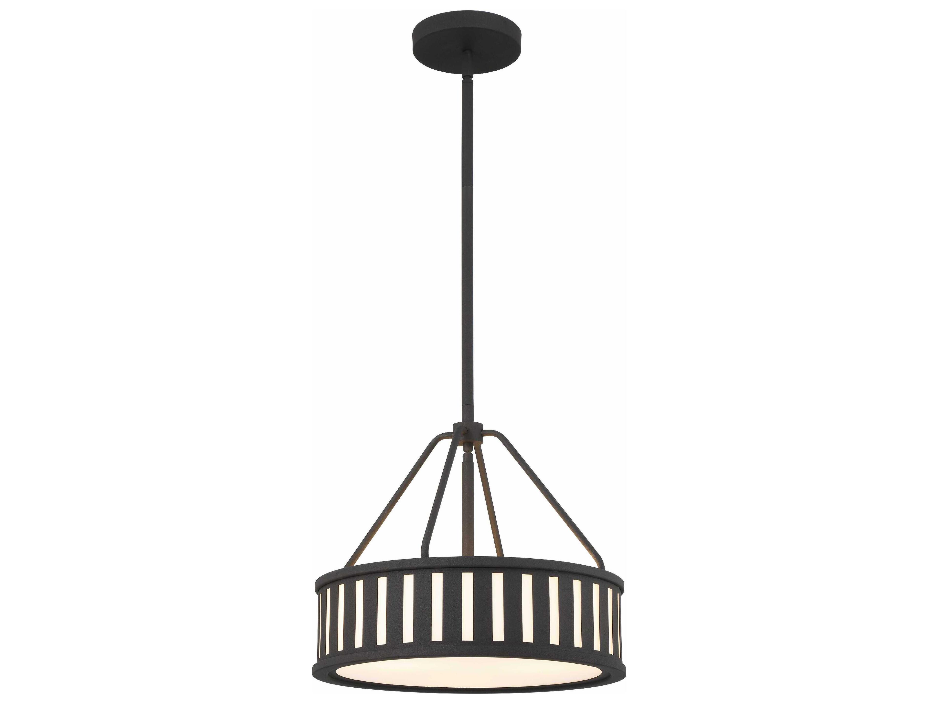 Crystorama Kendal 3-Light Black Forged Glass Drum Pendant