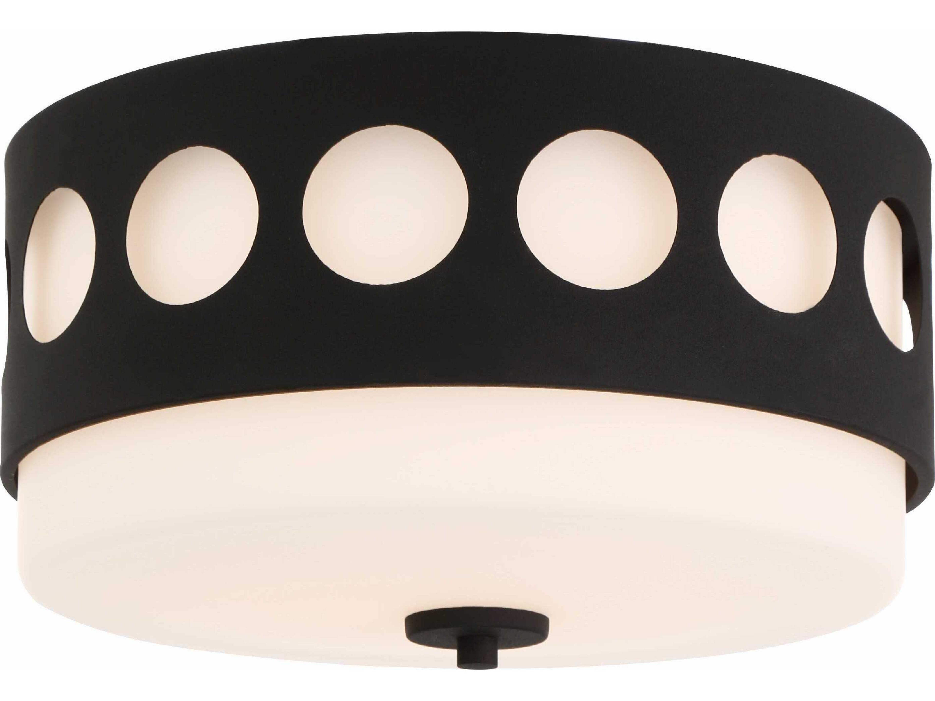 Crystorama Kirby 2-Light Black Forged Glass Drum Flush Mount