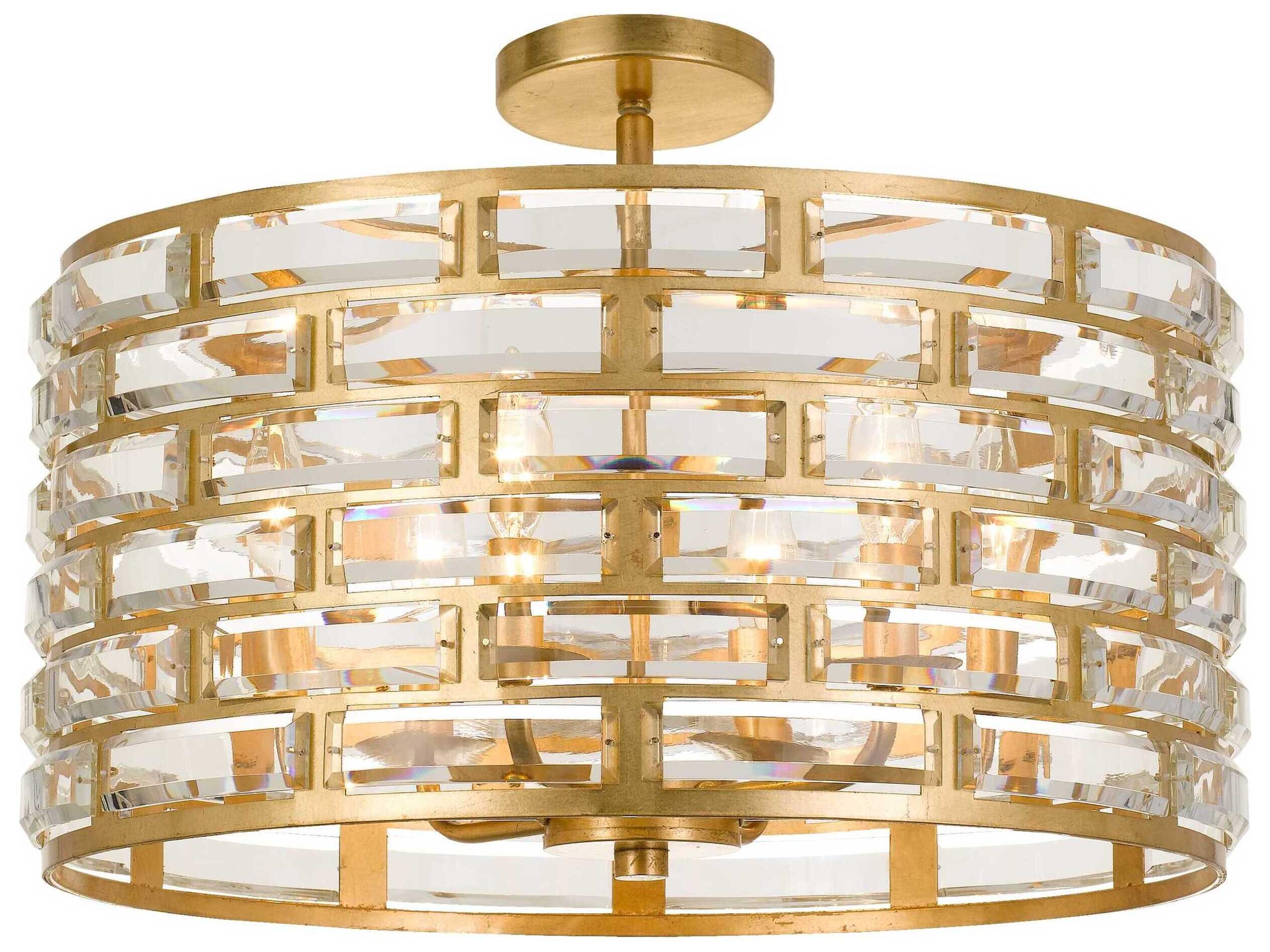 Crystorama Meridian 6-Light Antique Gold Crystal Drum Semi Flush Mount