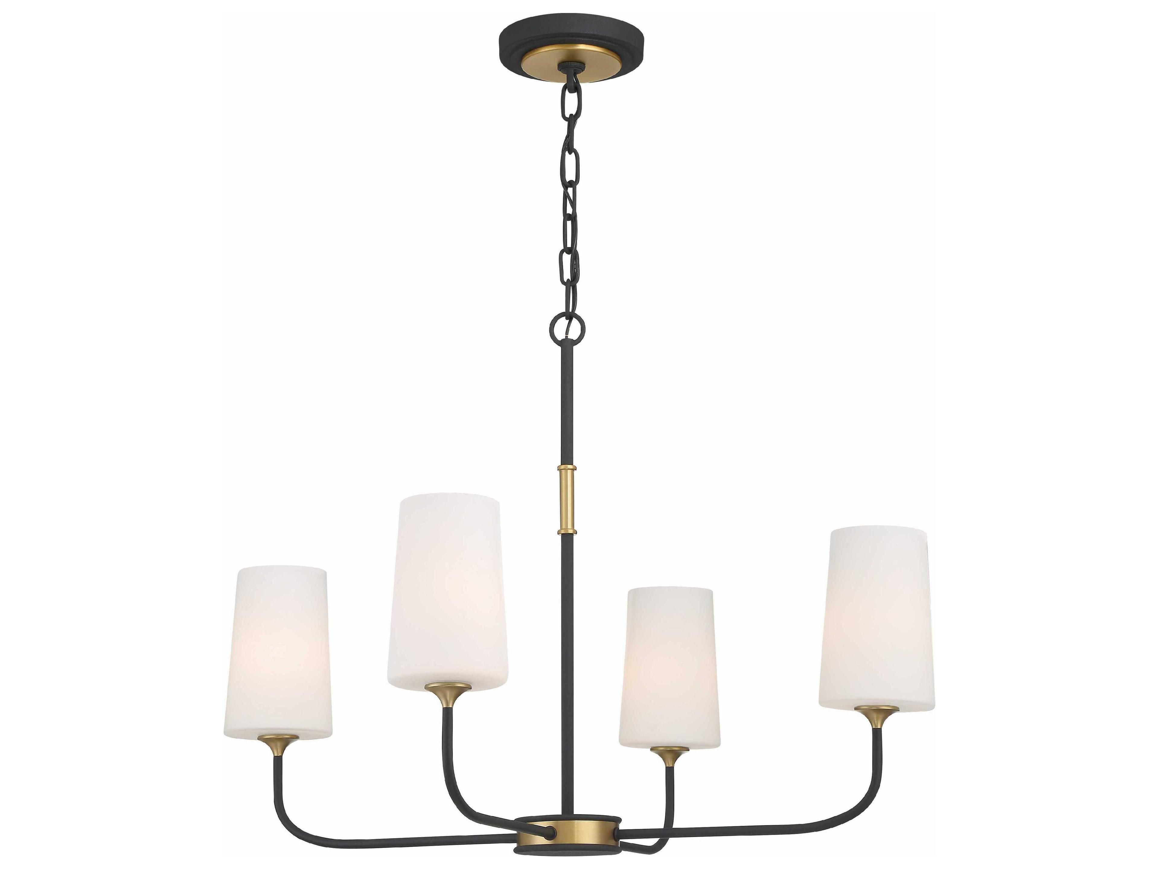 Crystorama Niles 4-Light Black Forged Modern Gold Glass Candelabra Cylinder Chandelier