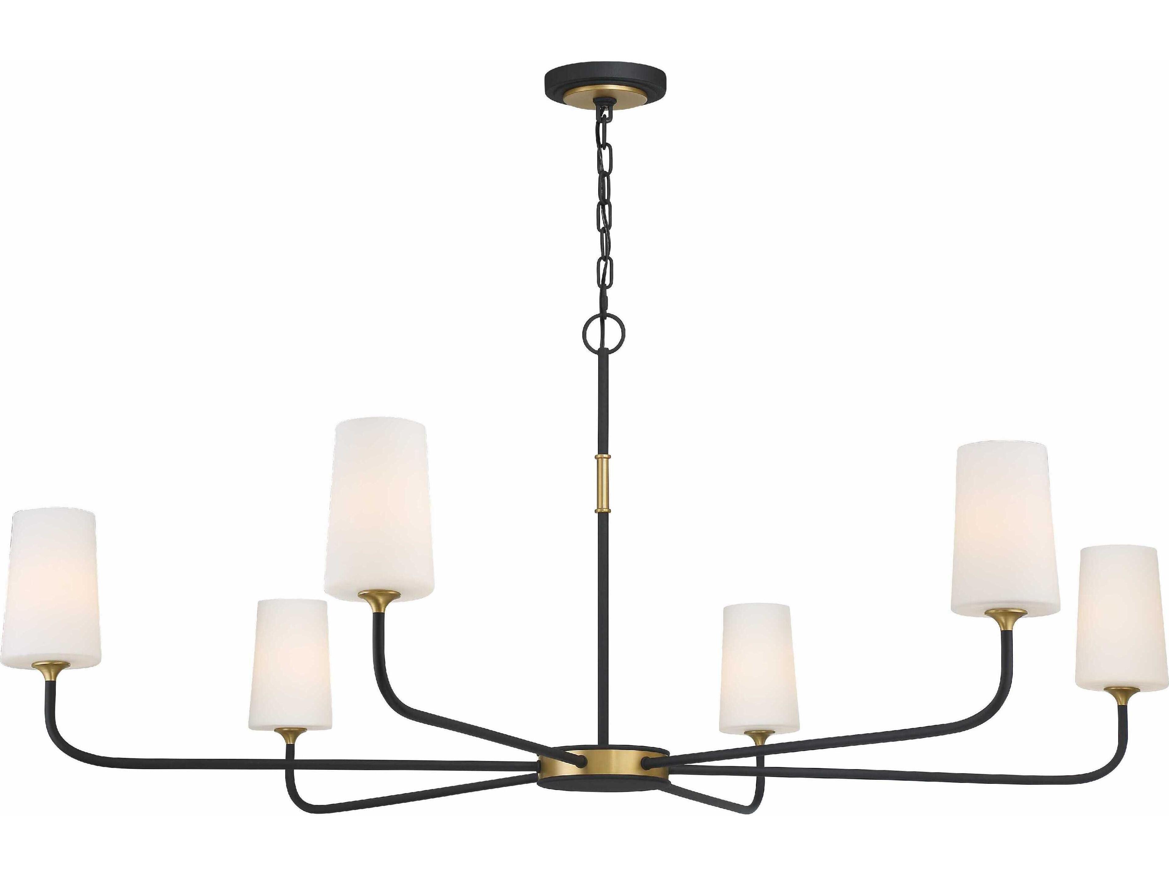 Crystorama Niles 6-Light Black Forged Modern Gold Glass Candelabra Cylinder Chandelier