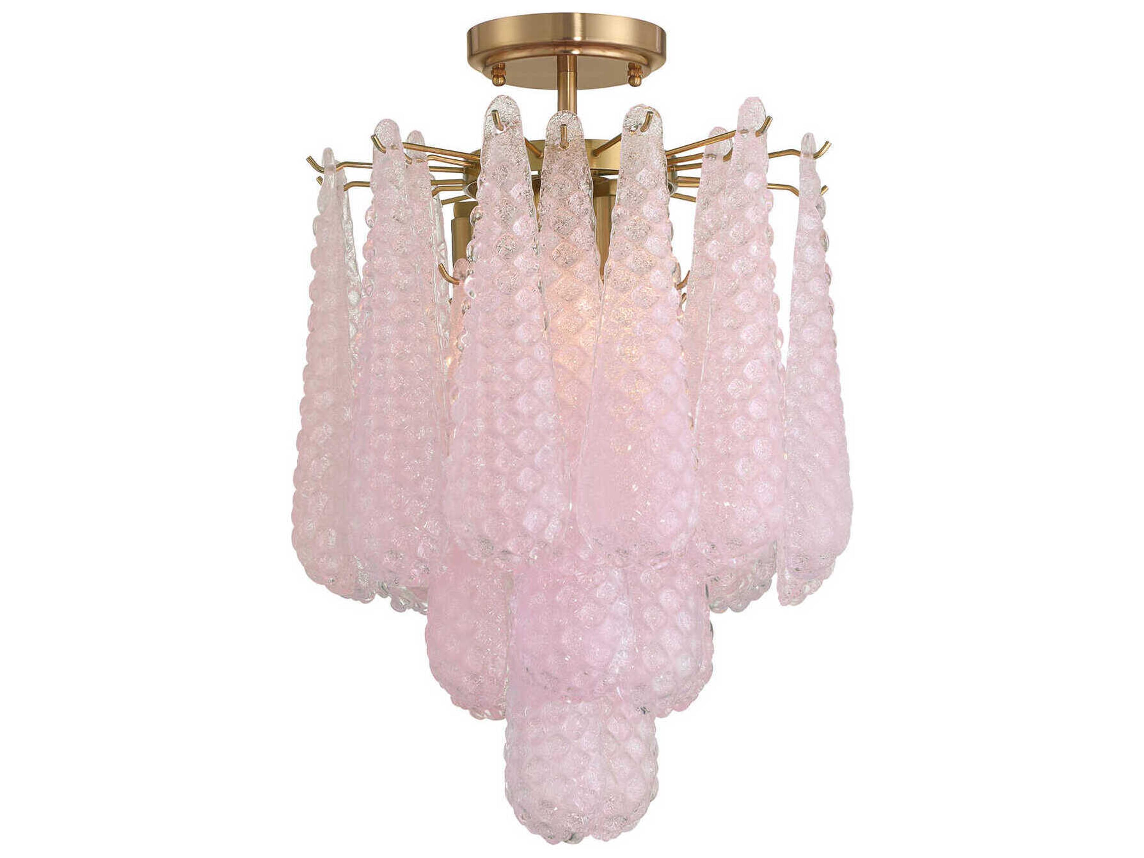 Crystorama Ollie 4-Light Aged Brass Pink Semi Flush Mount