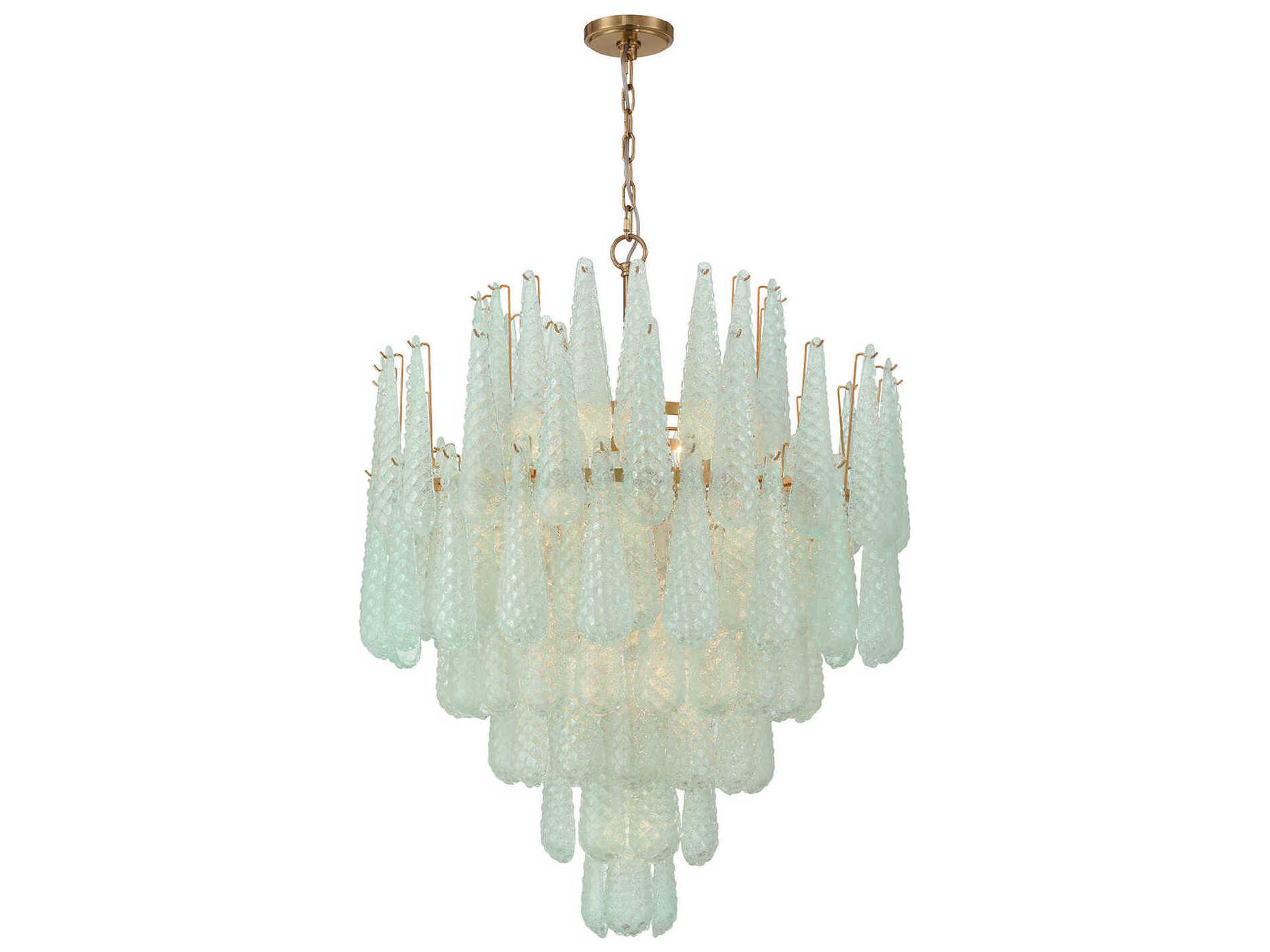 Crystorama Ollie 21-Light Aged Brass Green Candelabra Chandelier