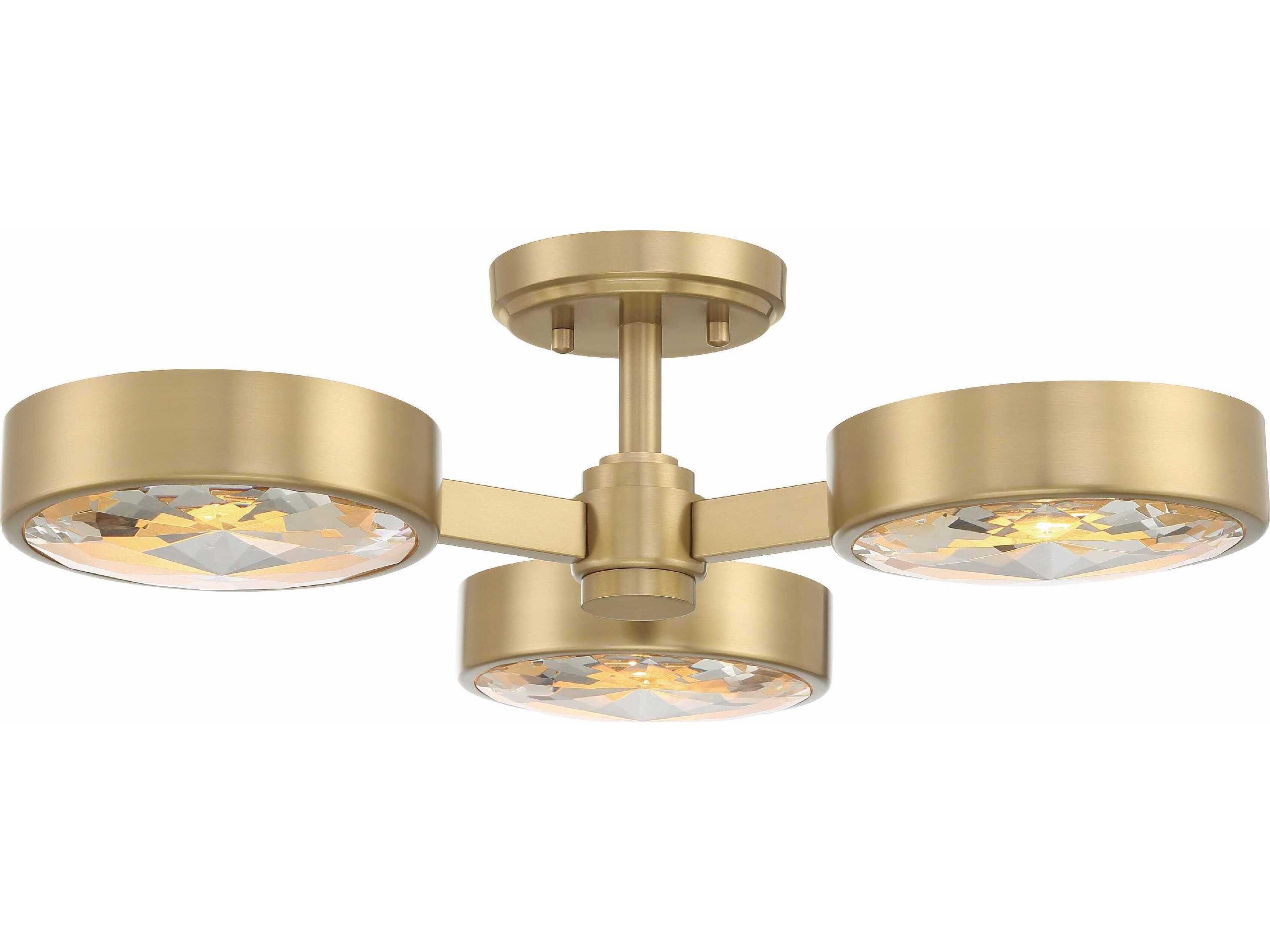 Crystorama Orson 3-Light Modern Gold Crystal Glass Semi Flush Mount