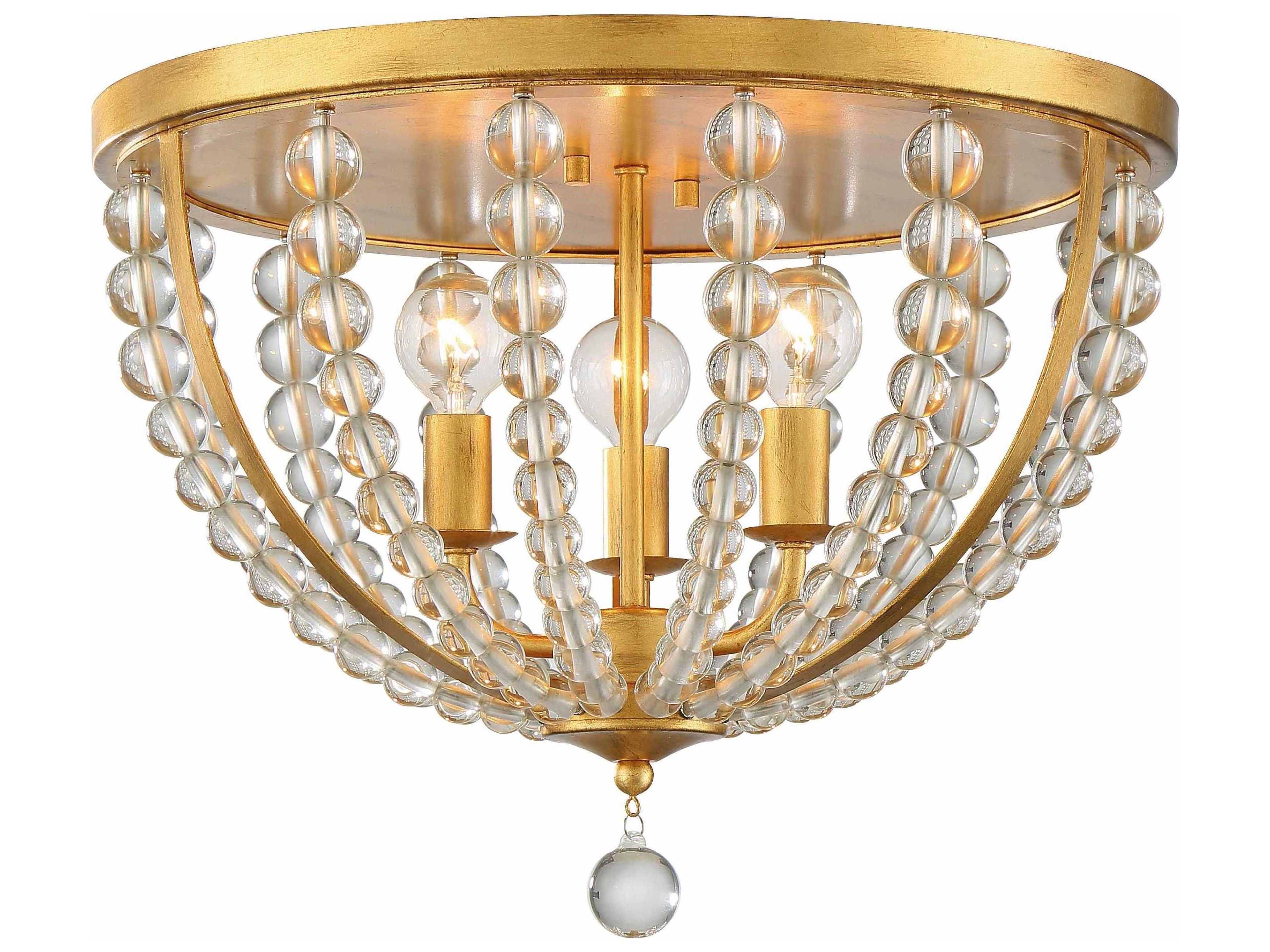 Crystorama Roxy 3-Light Antique Gold Glass Bowl Flush Mount