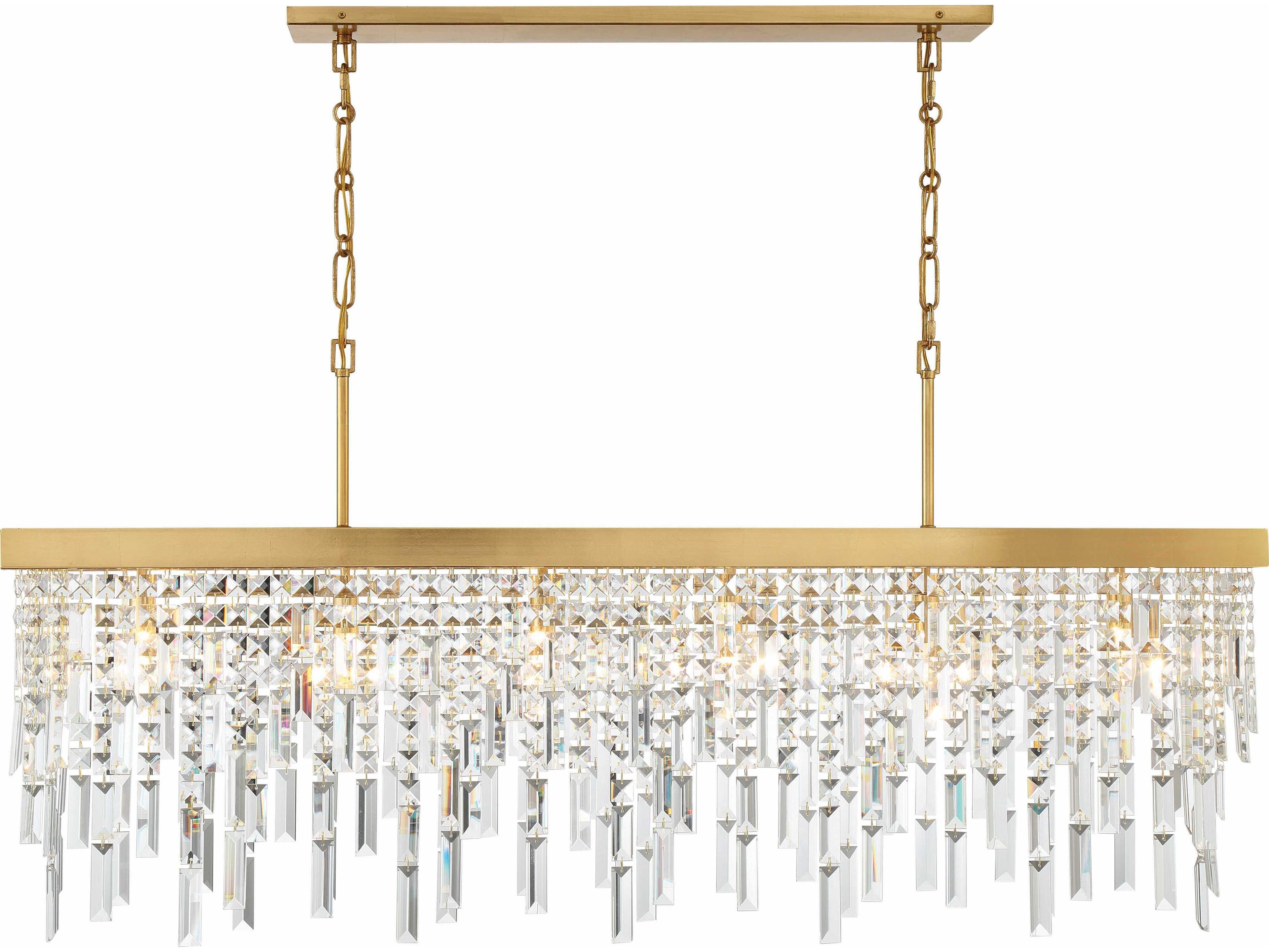 Crystorama Winfield 6-Light Antique Gold Crystal Linear Island Pendant