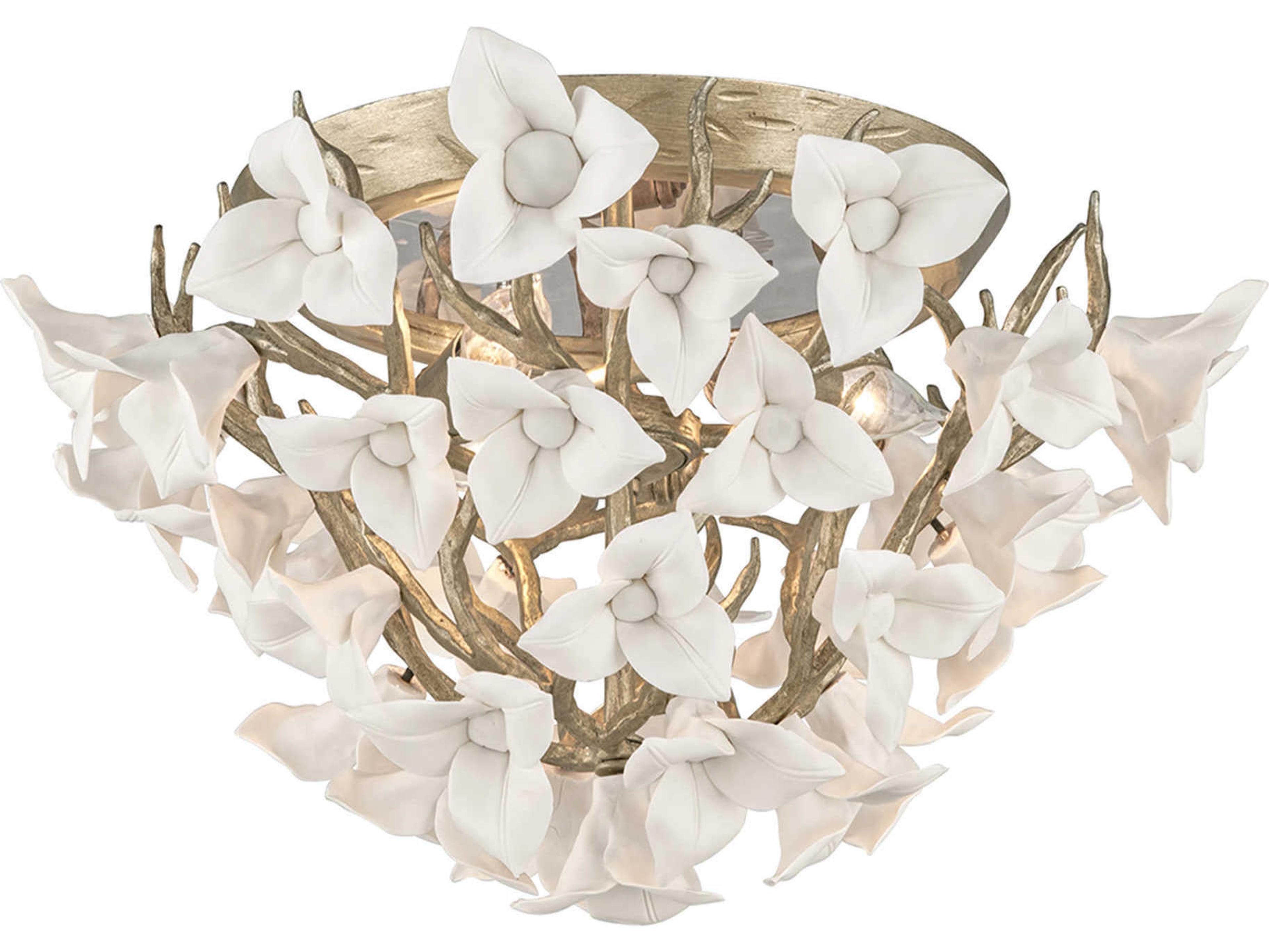 Corbett Lighting Lily 3-Light Enchanted Silver Leaf Flush Mount