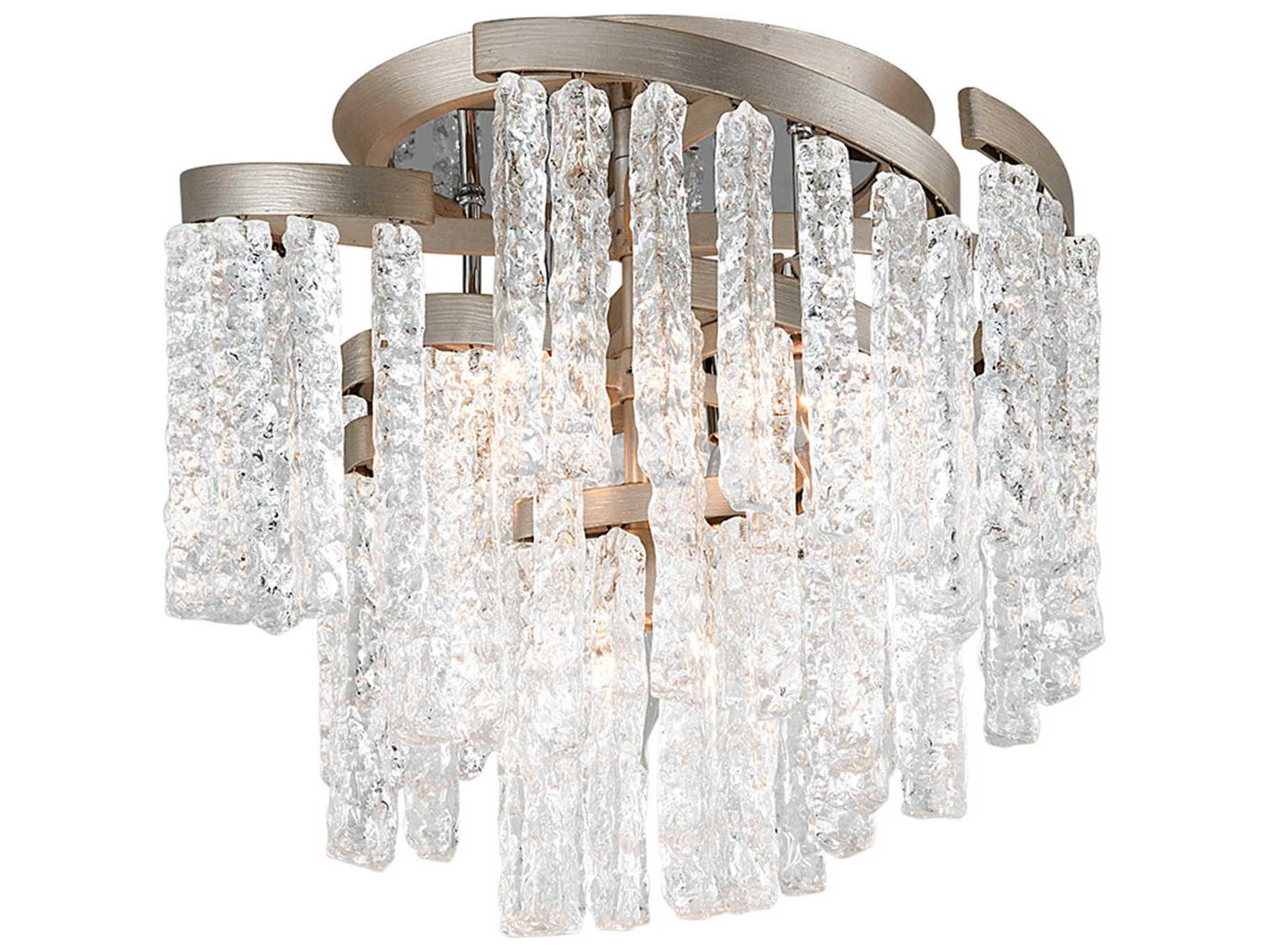 Corbett Lighting Mont Blanc 5-Light Modern Silver Leaf Glass Flush Mount