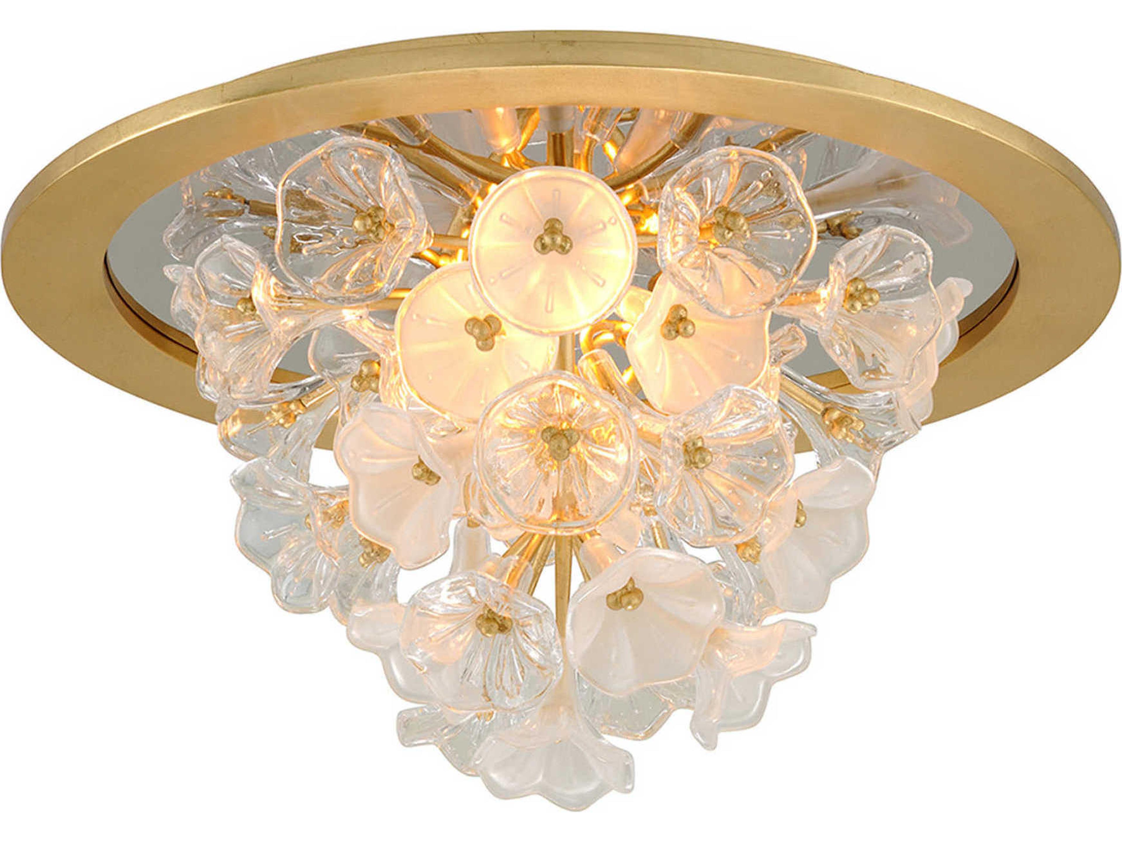 Corbett Lighting Jasmine 3-Light Gold Leaf Glass LED Flush Mount