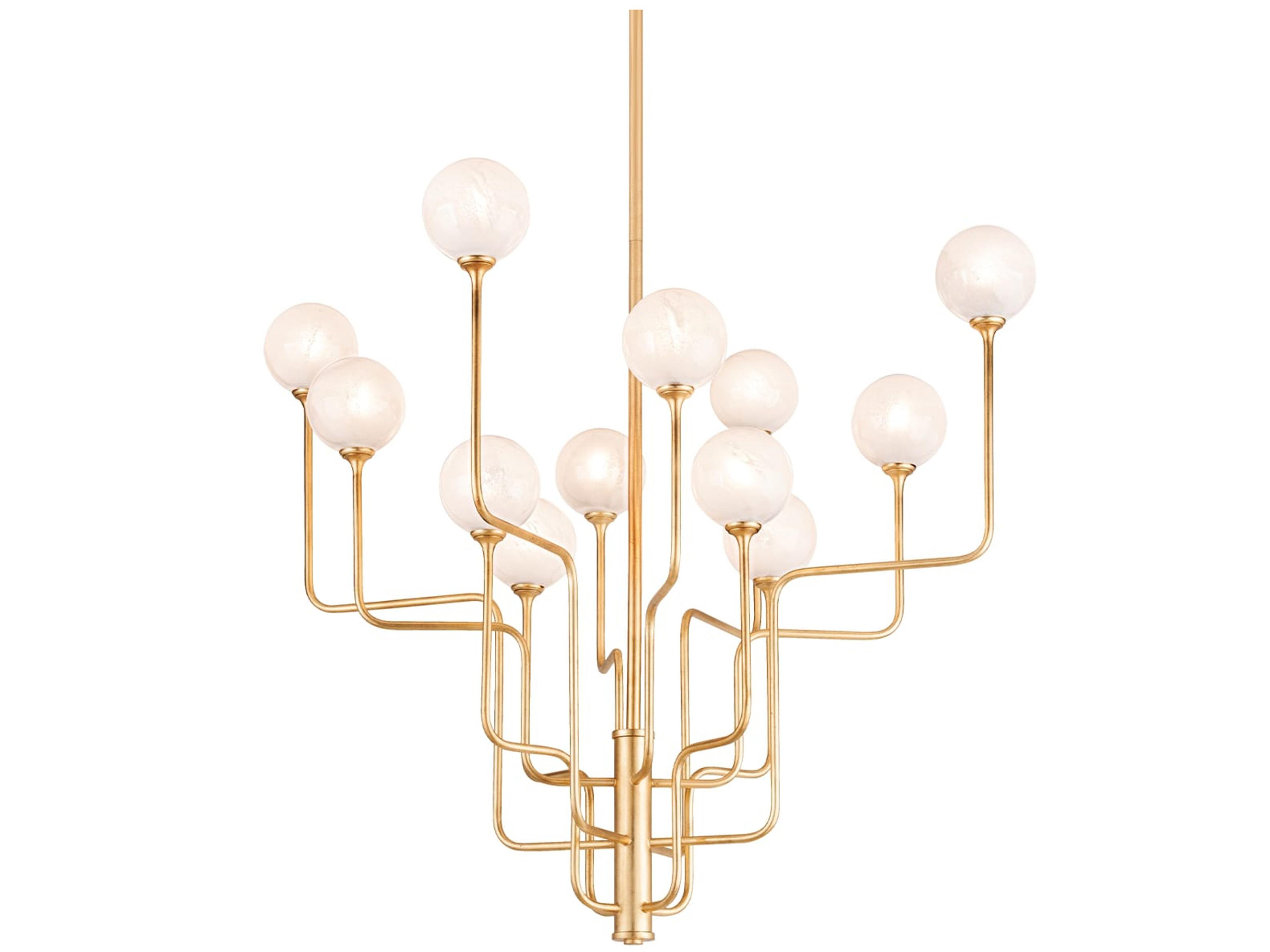 Corbett Lighting Onyx 12-Light Vintage Gold Leaf Glass Globe Tiered Chandelier