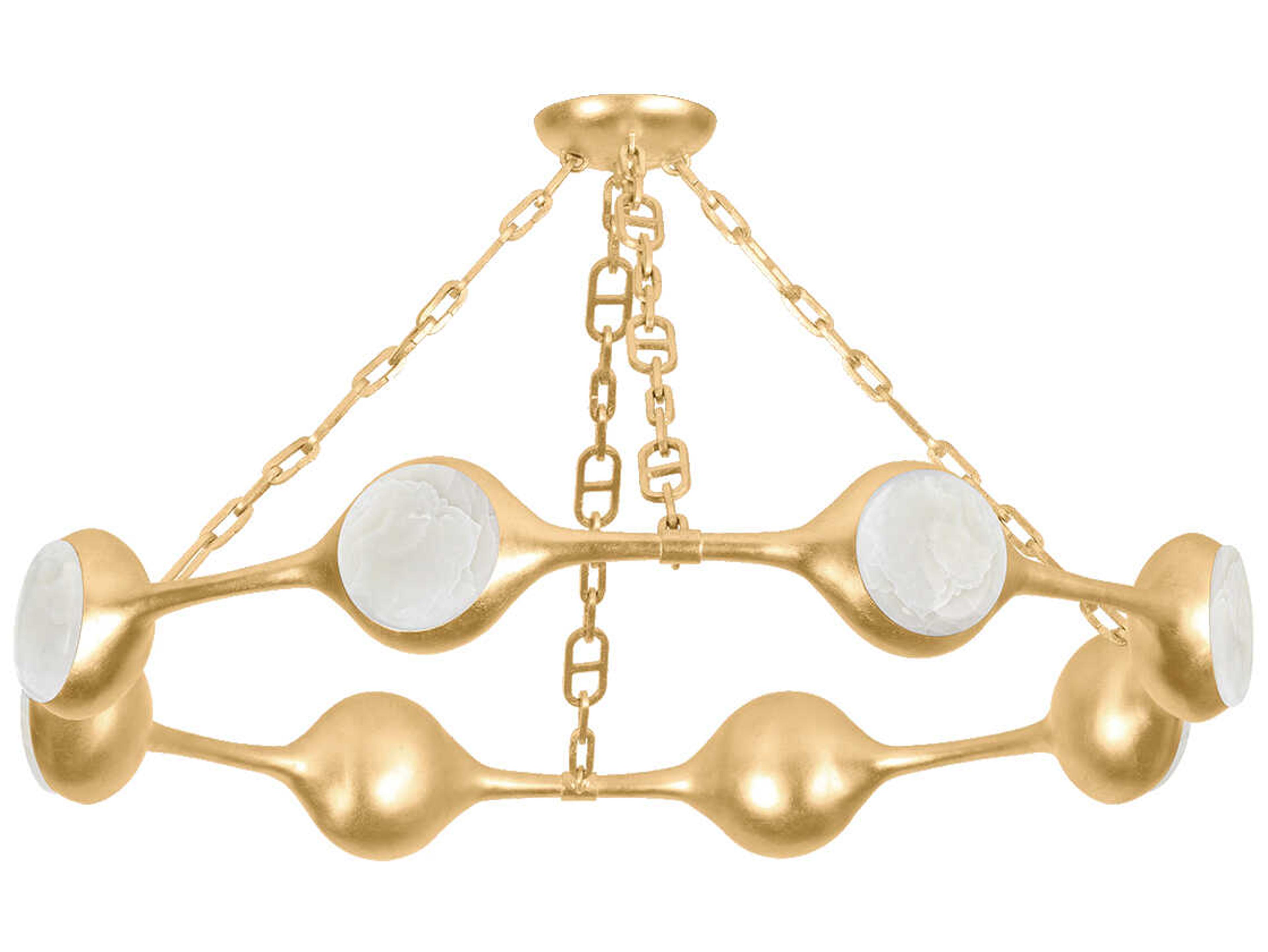 Riviere 8-Light Vintage Gold Leaf Brass Round Chandelier