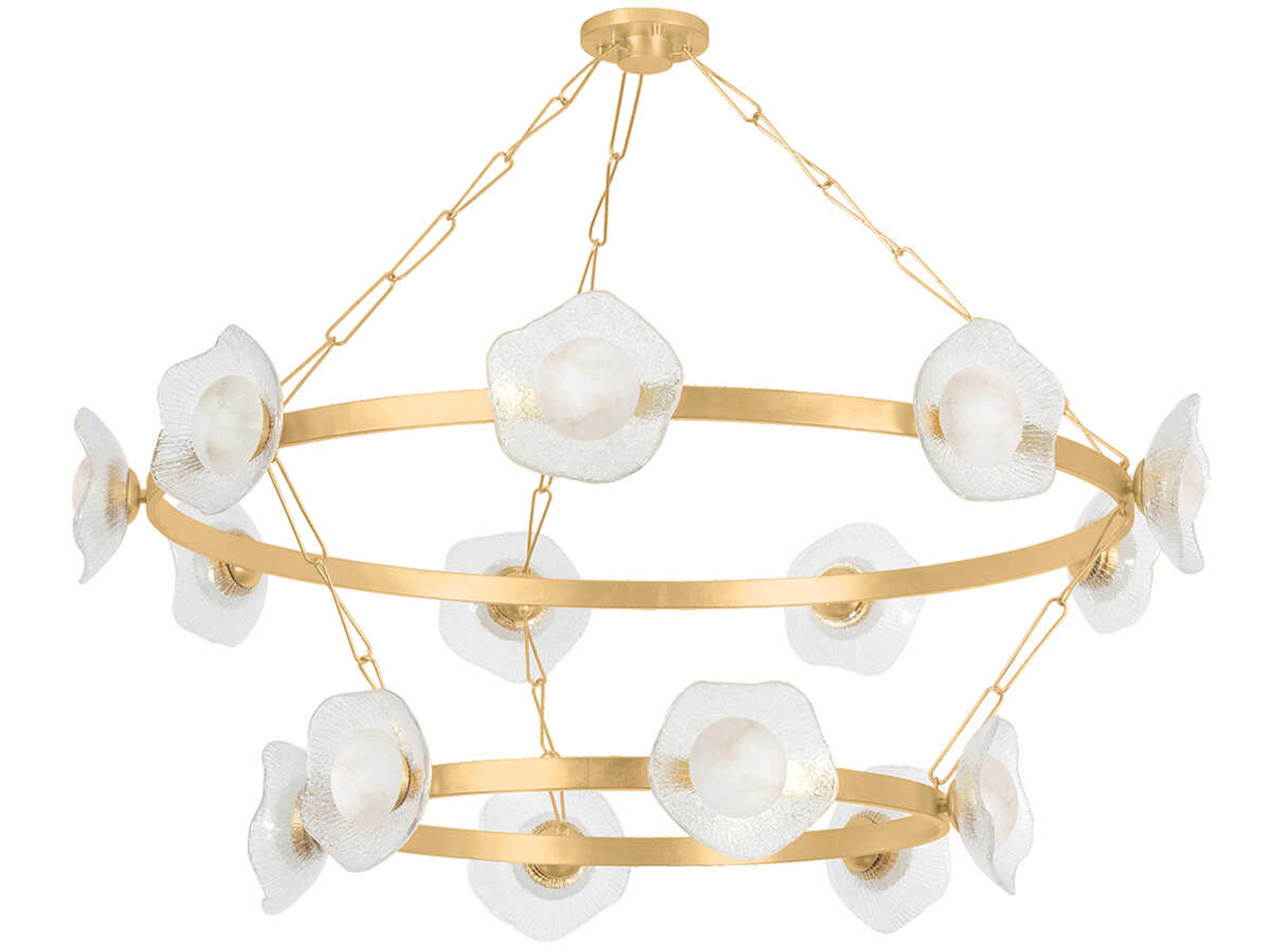 Corbett Lighting Almandine 15-Light Vintage Gold Leaf Round Tiered Chandelier
