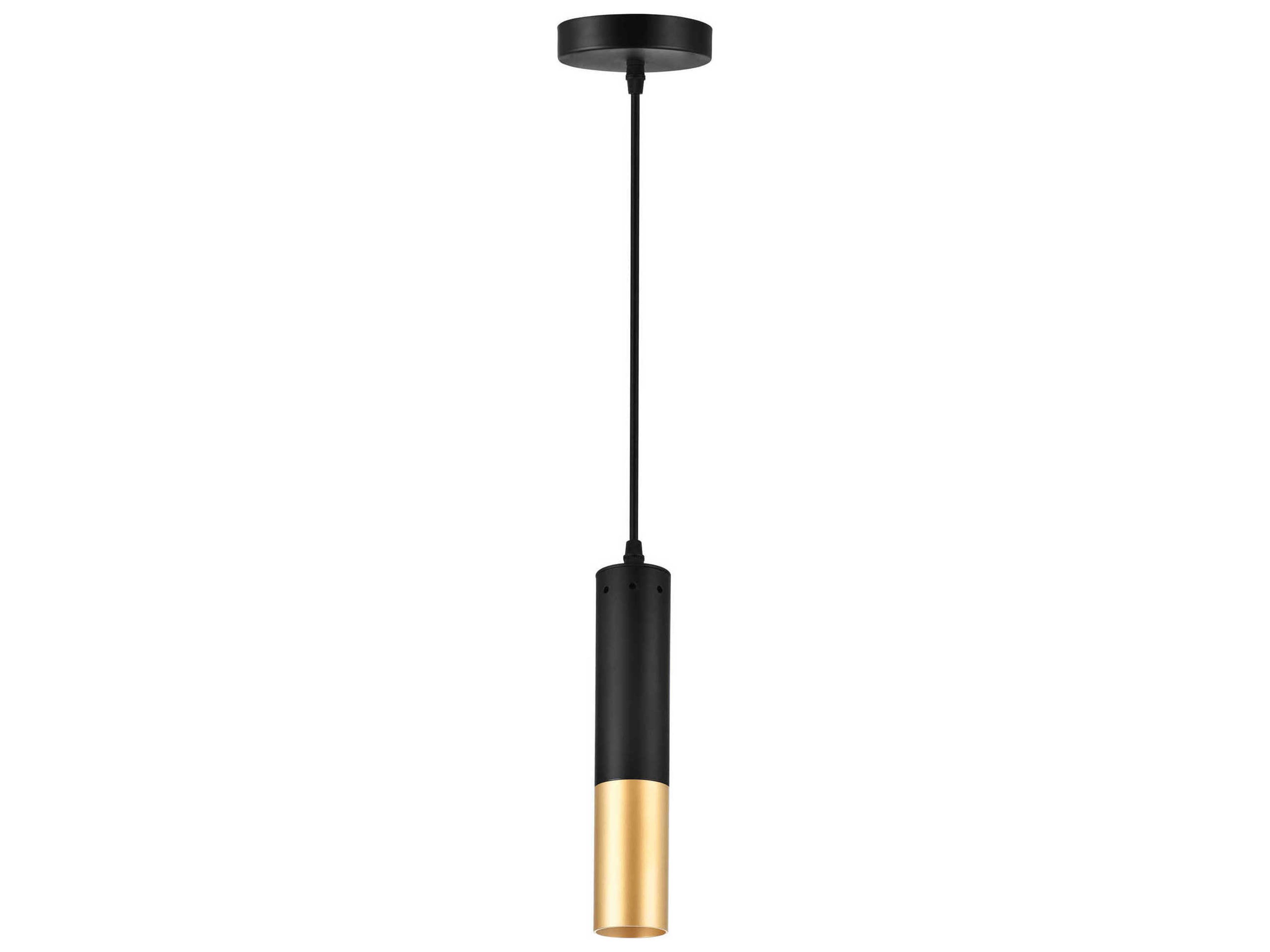 CWI Lighting Anem 1-Light Matte Black Satin Gold Cylinder Mini Pendant