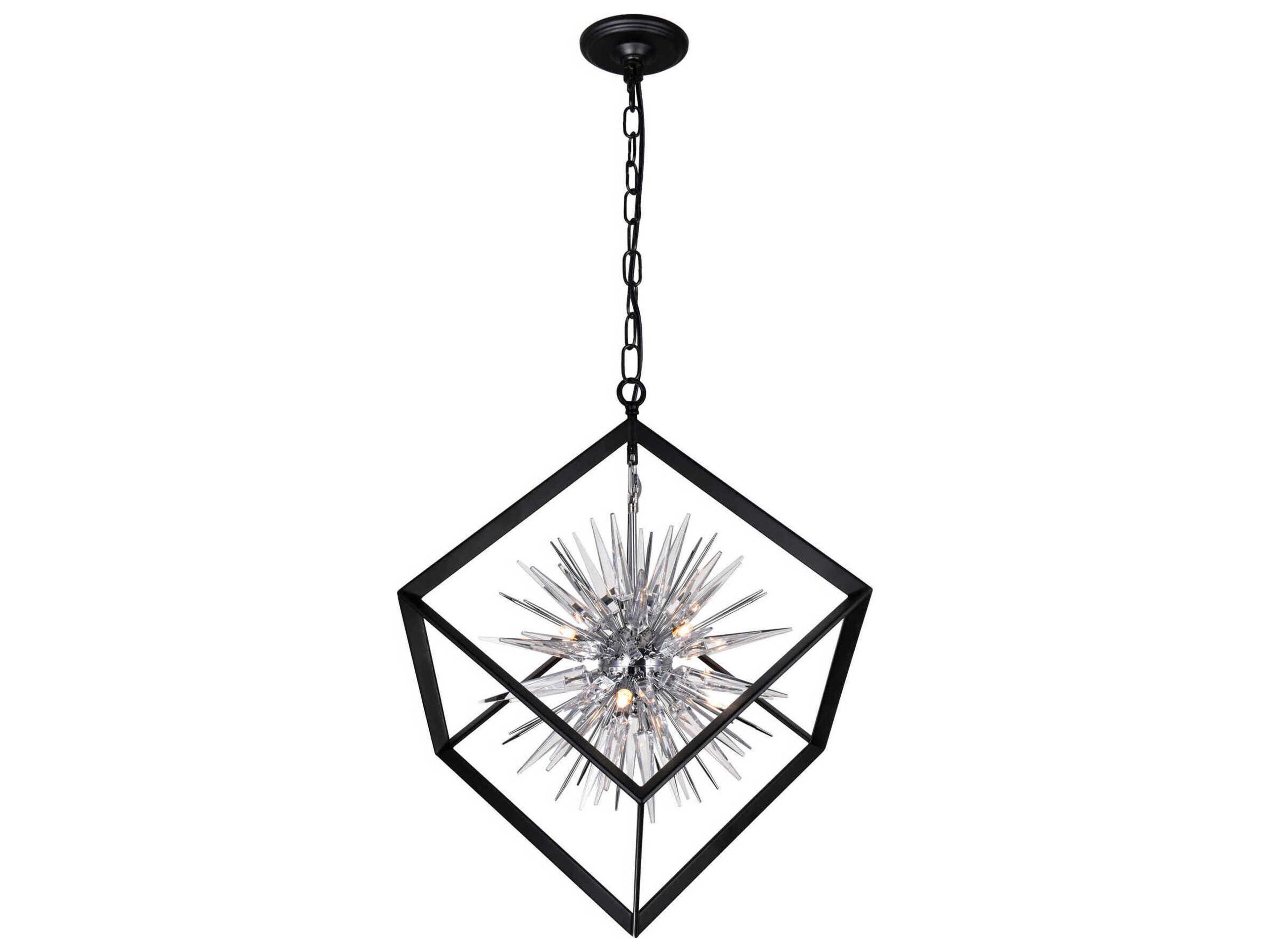 CWI Lighting Starburst 6-Light Chrome Black Geometric Sputnik Chandelier