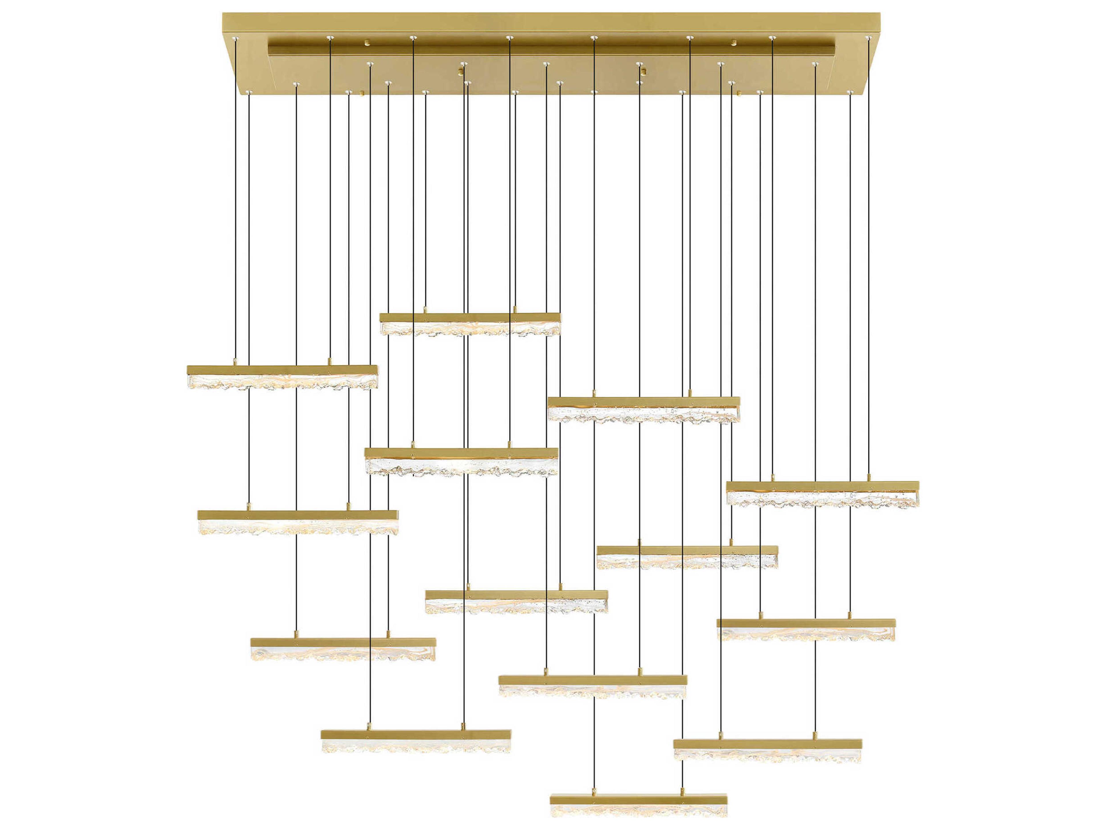 CWI Lighting Stagger Brass Linear Island Pendant