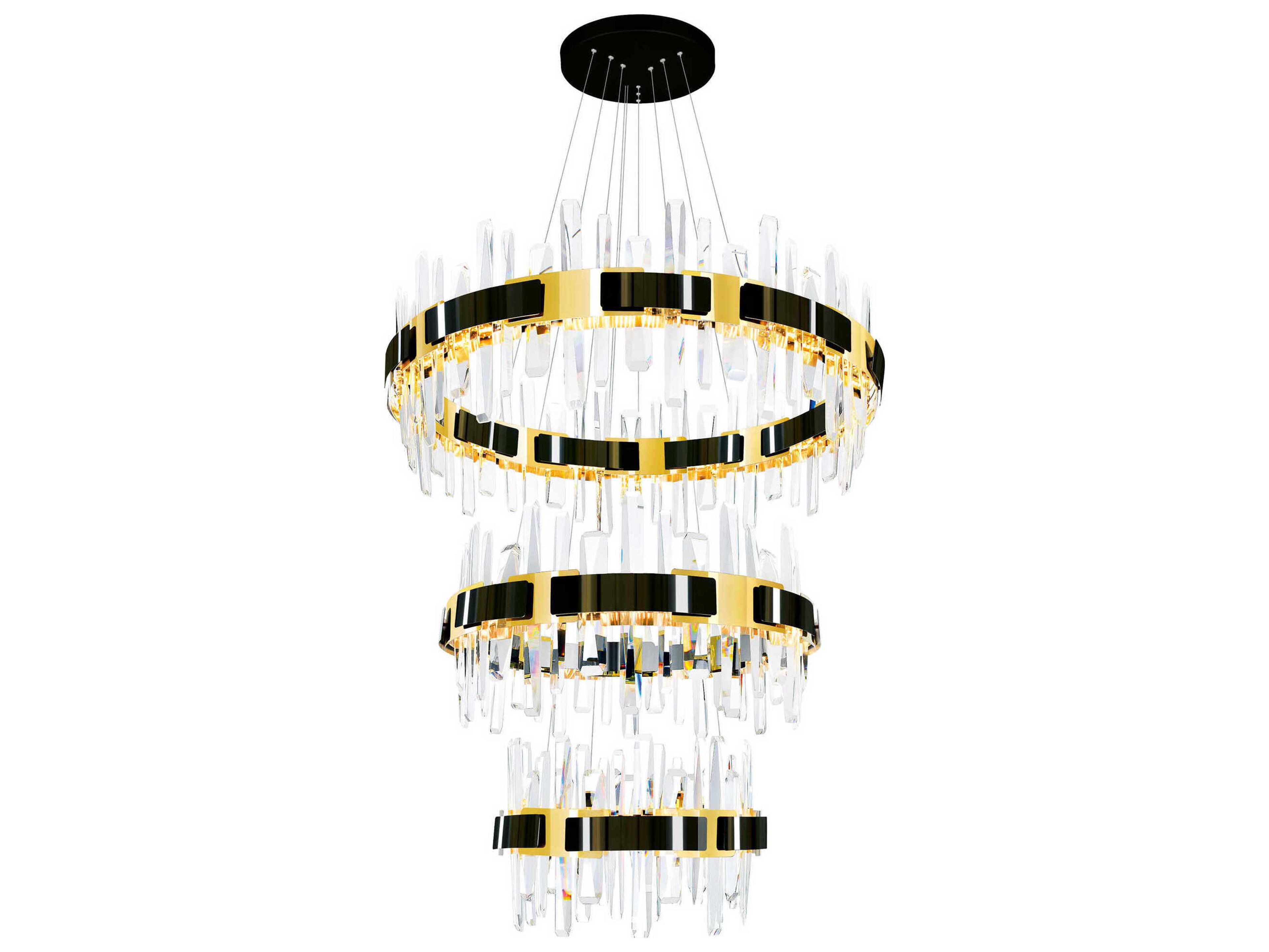 CWI Lighting Aya Pearl Black Titanium Gold Round Tiered Chandelier