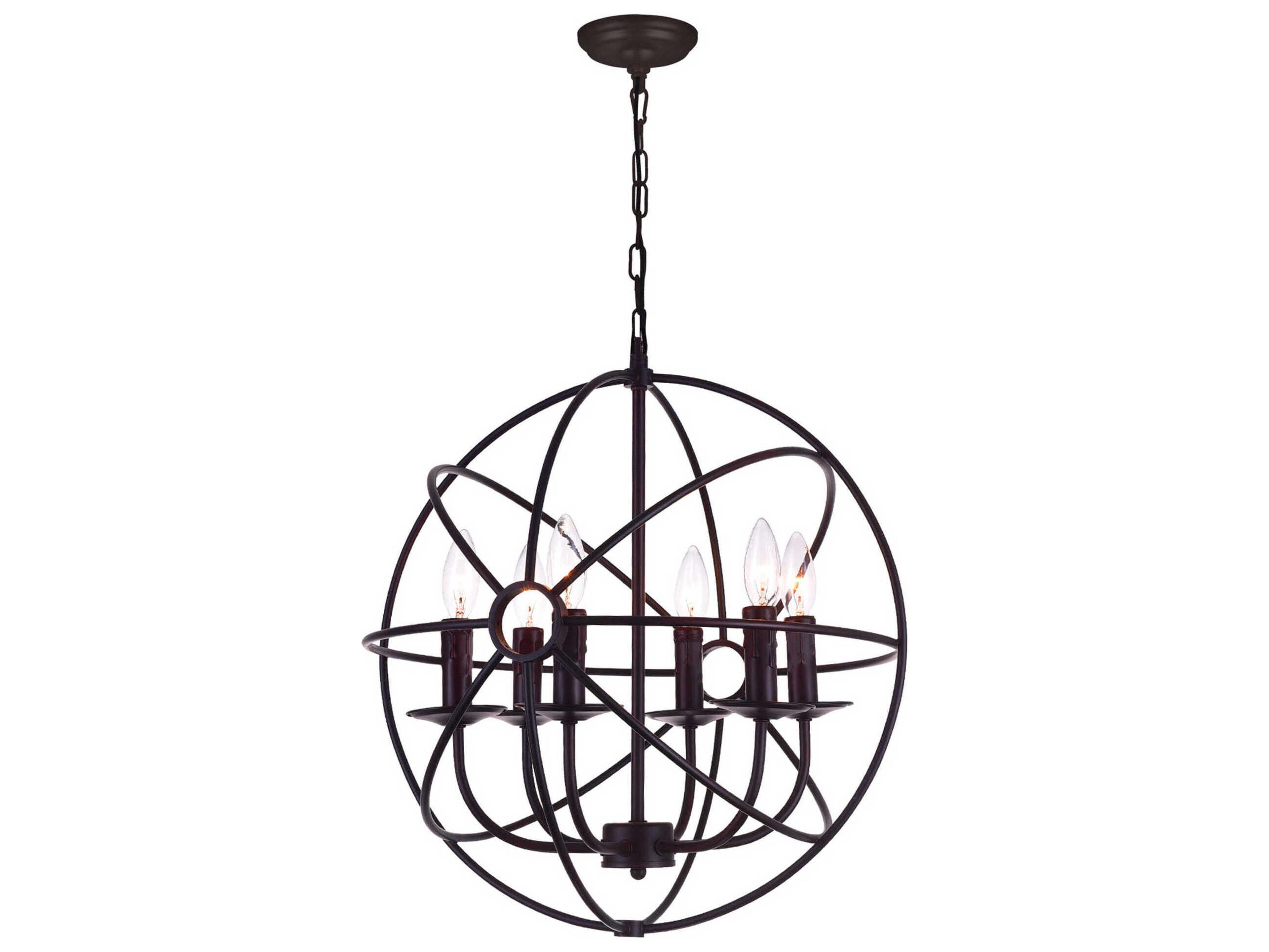 CWI Lighting Arza 6-Light Brown Candelabra Globe Chandelier