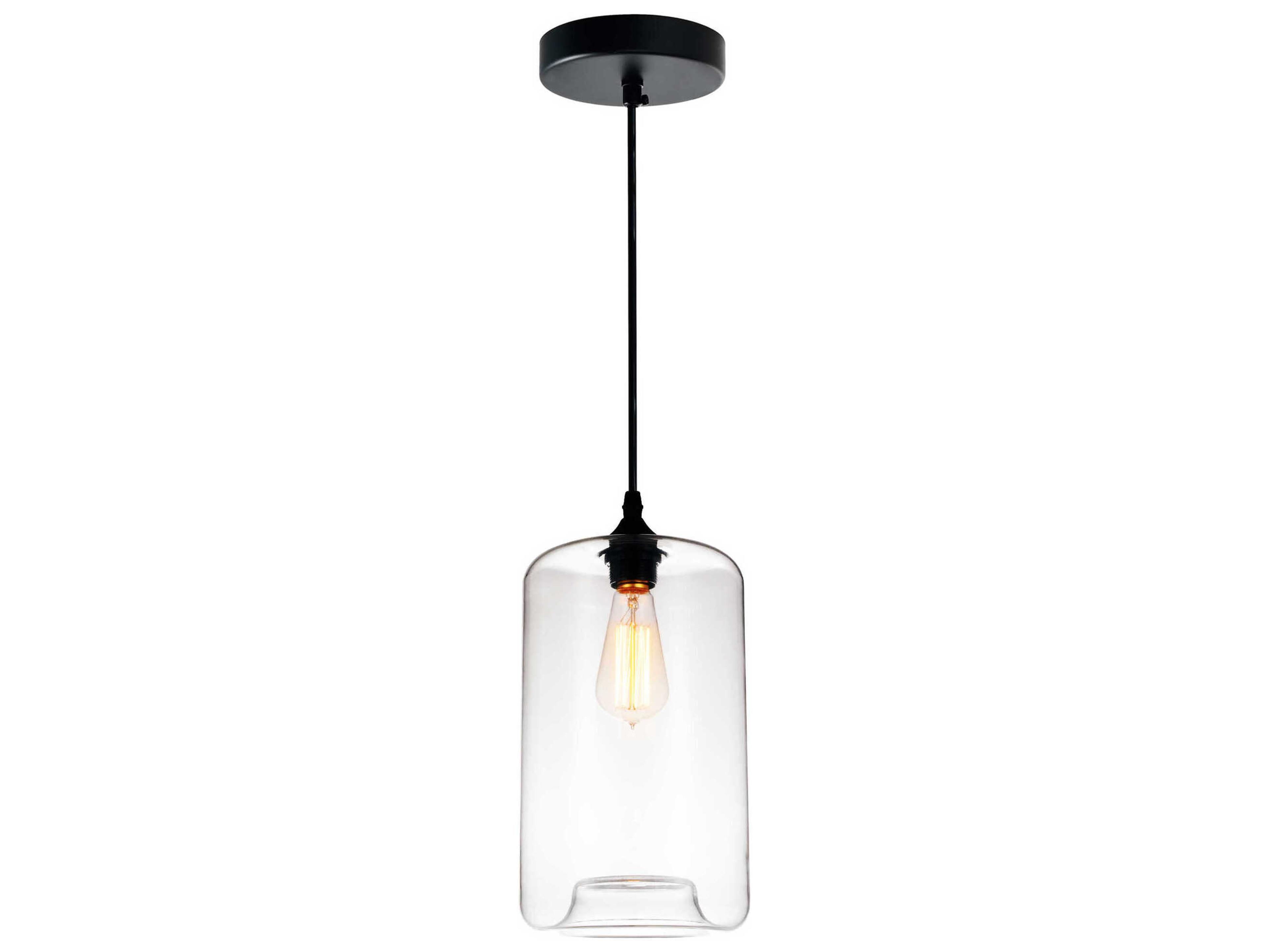 CWI Lighting Glass 1-Light Black Cylinder Mini Pendant