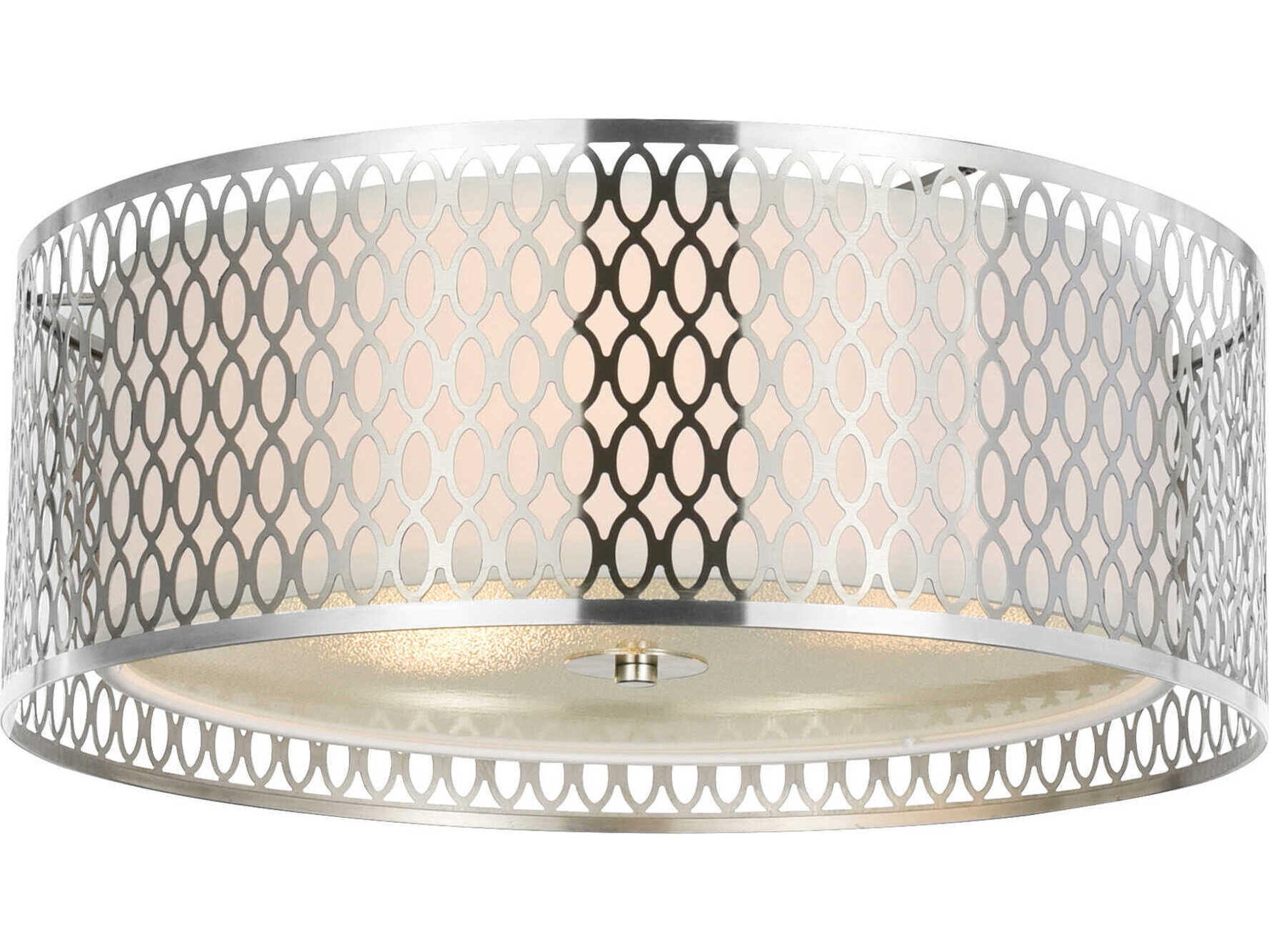 CWI Lighting Mikayla 3-Light Satin Nickel Drum Flush Mount