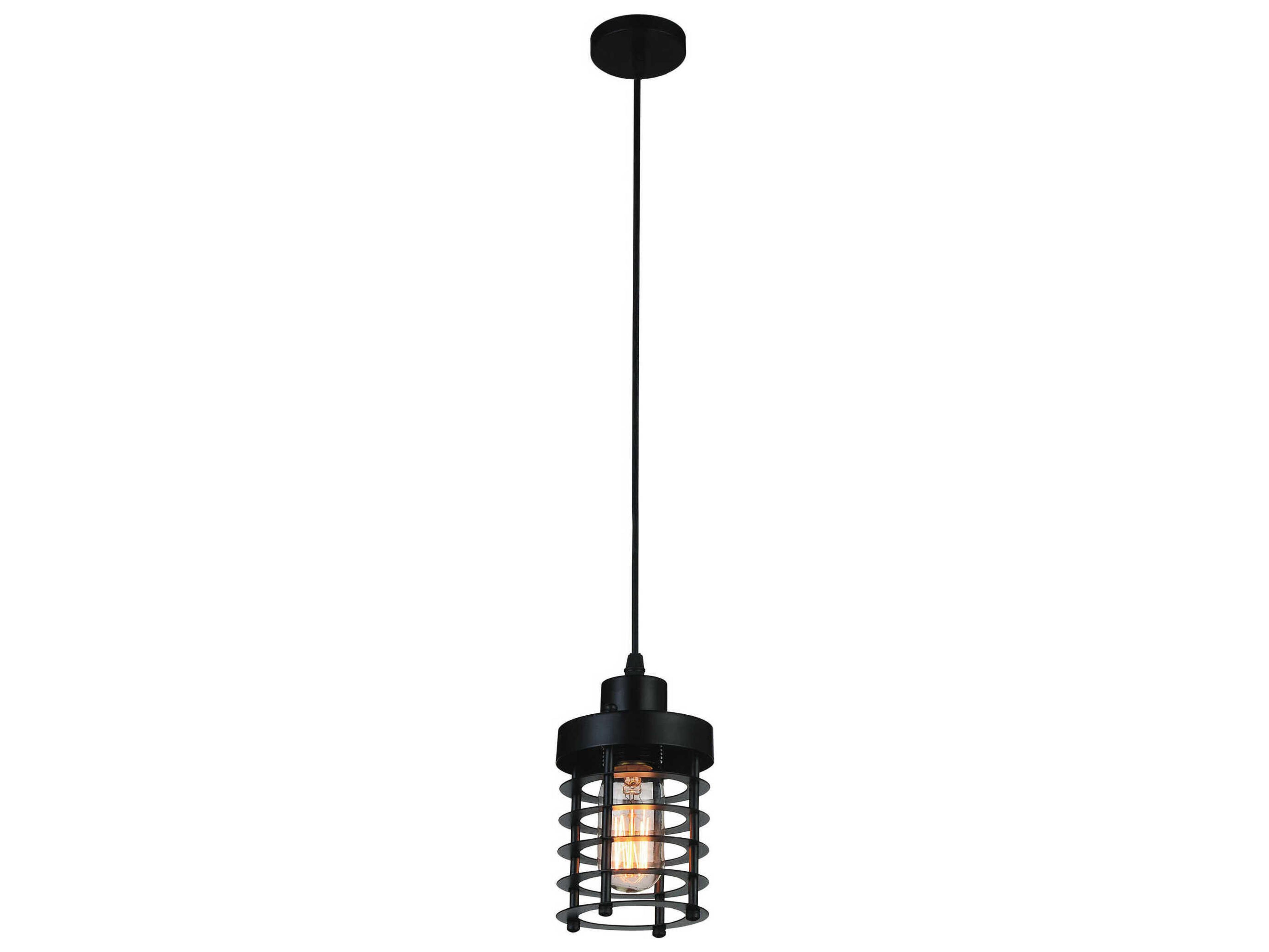 CWI Lighting Bray 1-Light Black Cylinder Mini Pendant