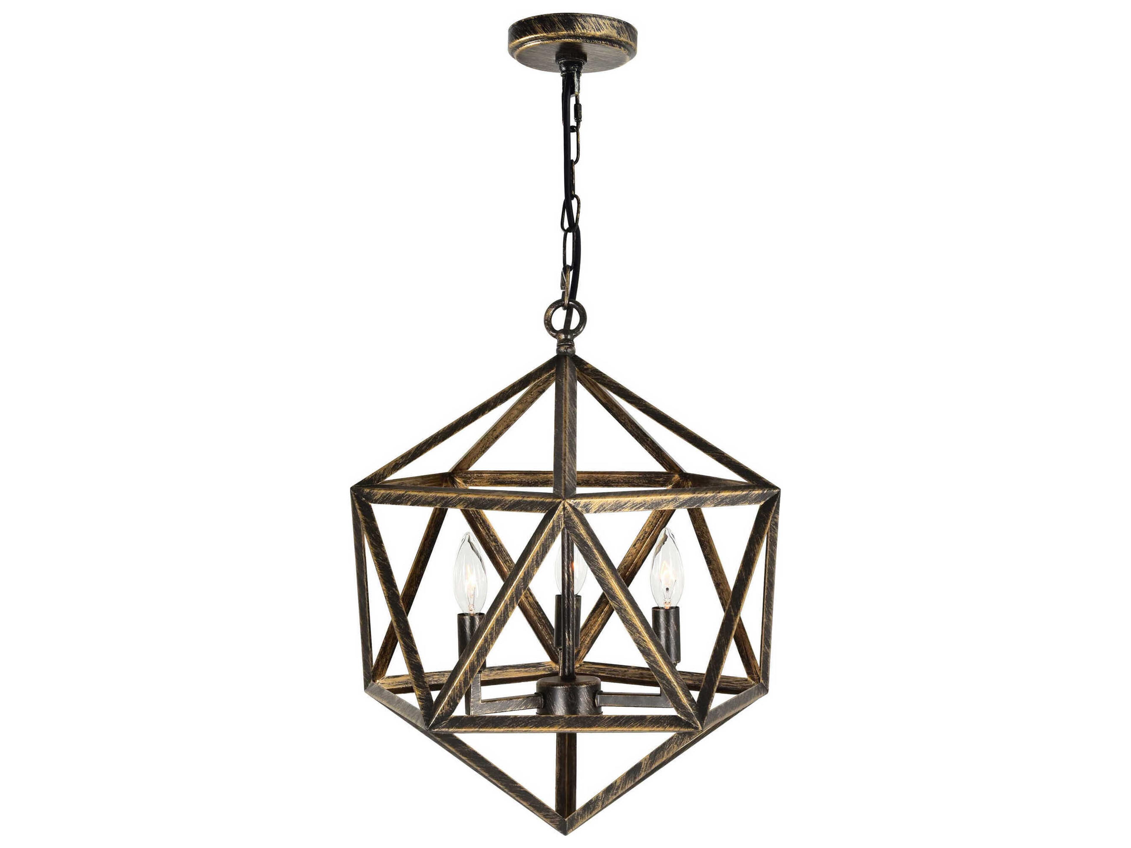CWI Lighting Amazon 3-Light Antique Forged Copper Geometric Pendant