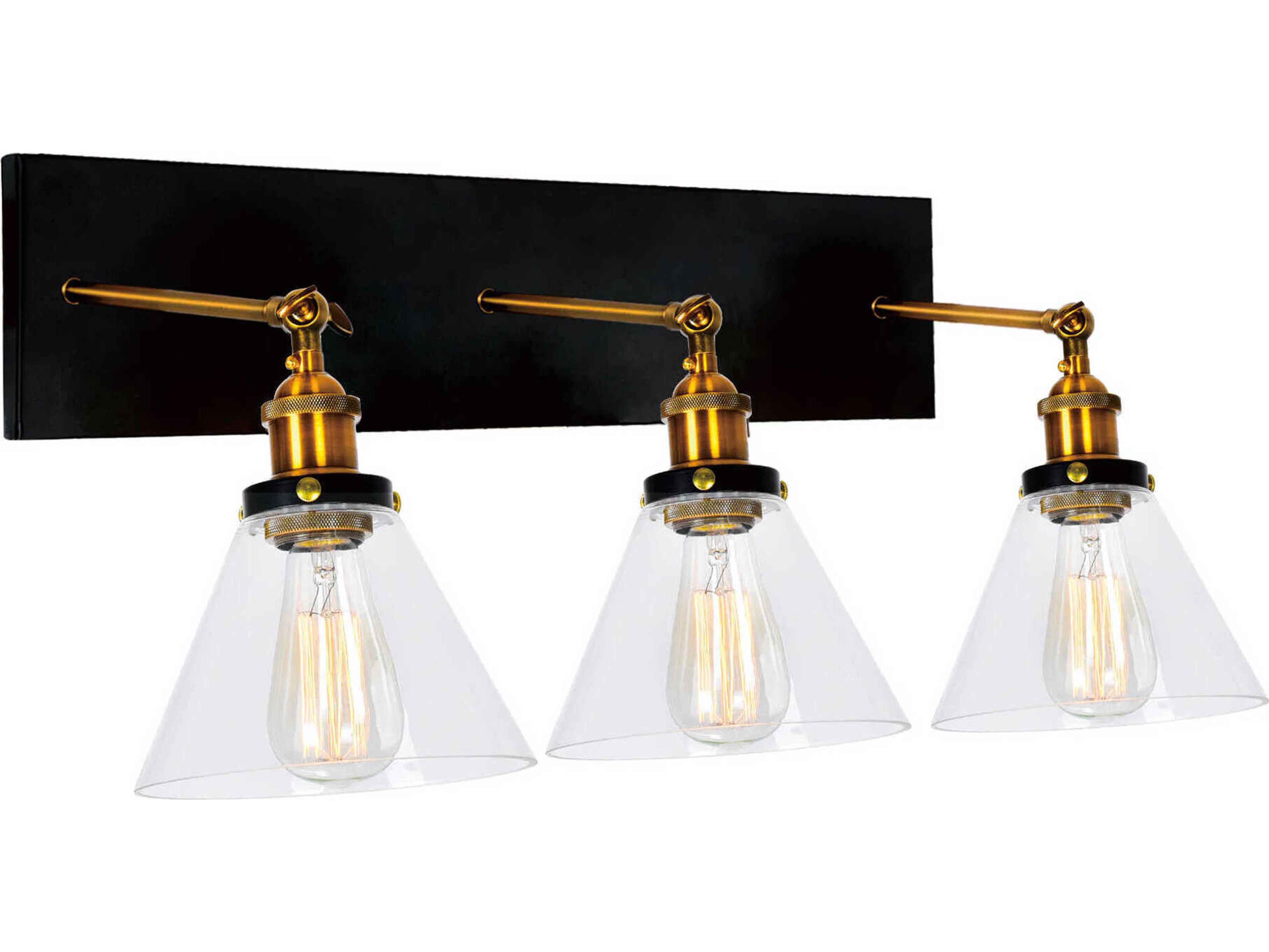 CWI Lighting Eustis 3-Light Black Gold Brass Vanity Light