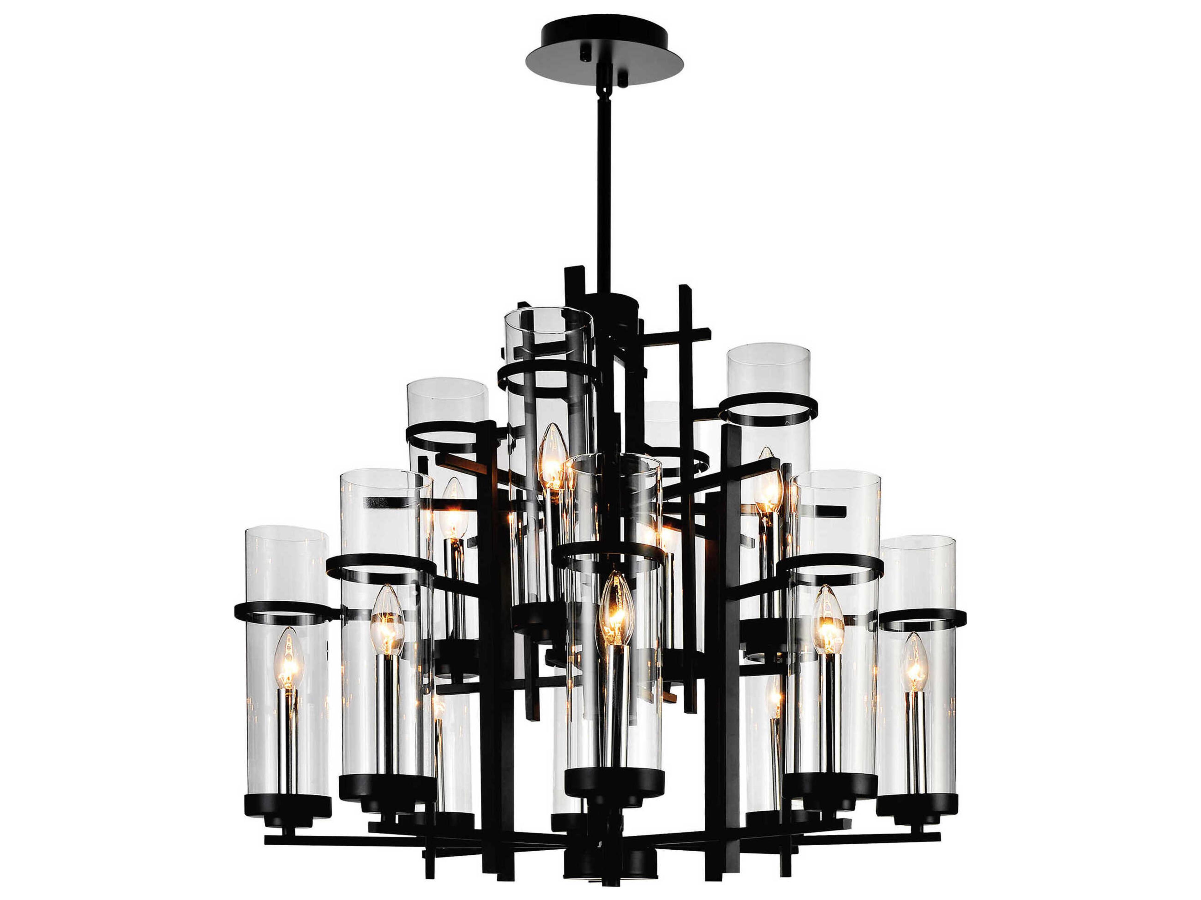 CWI Lighting Sierra 12-Light Black Cylinder Tiered Chandelier