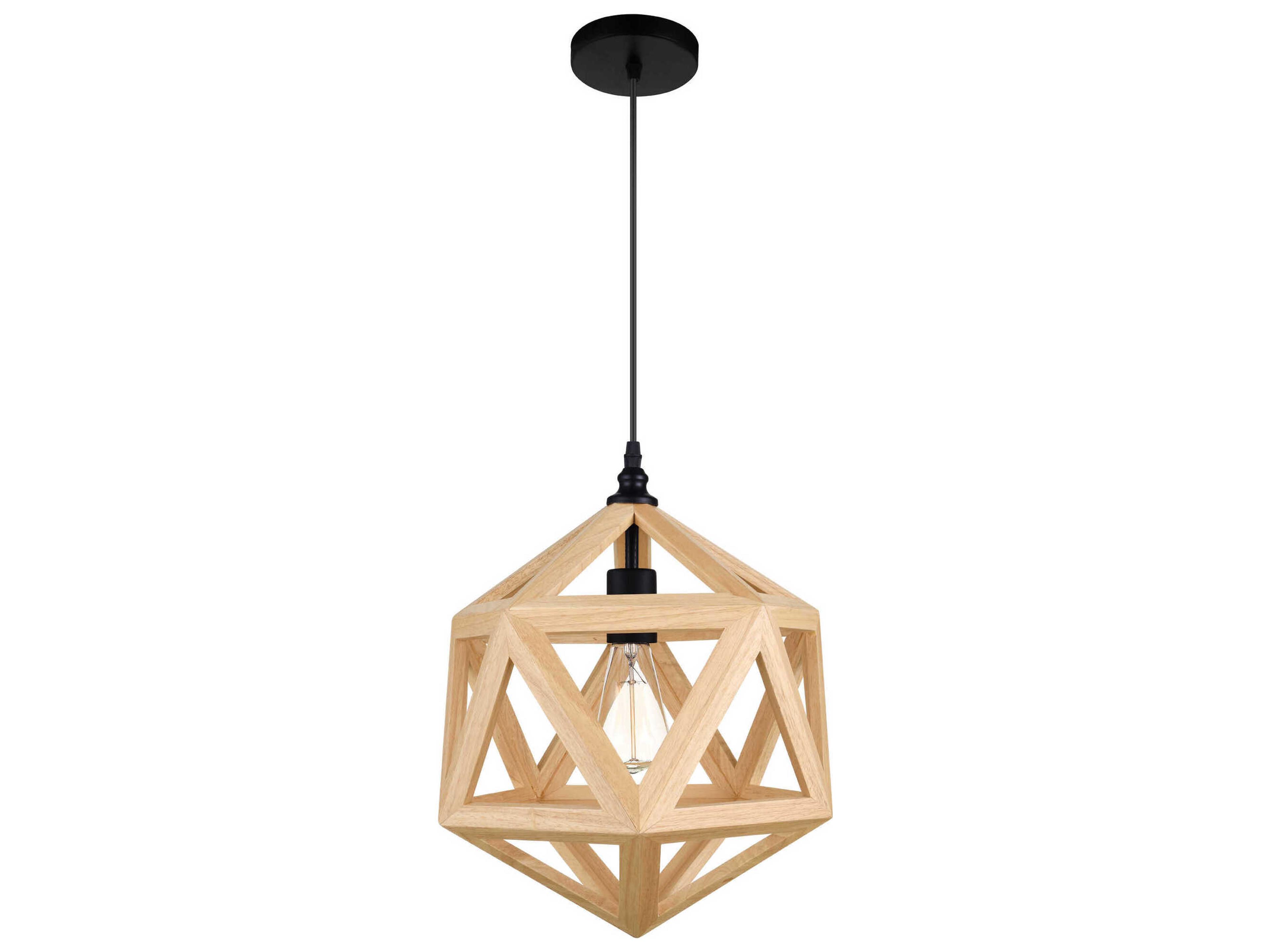 CWI Lighting Lante 1-Light Black Wood Geometric Pendant