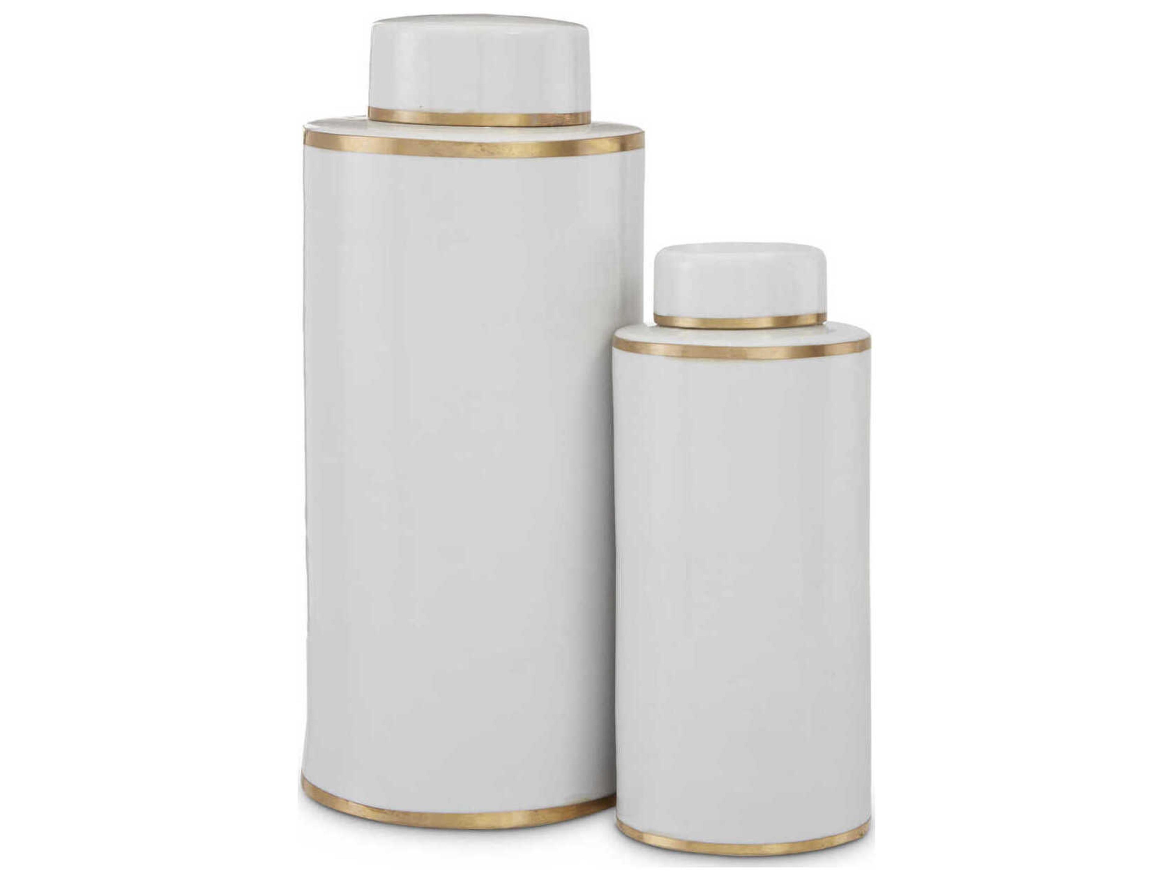 Currey & Company Ivory White / Antique Brass Tea Cannister Set of 2