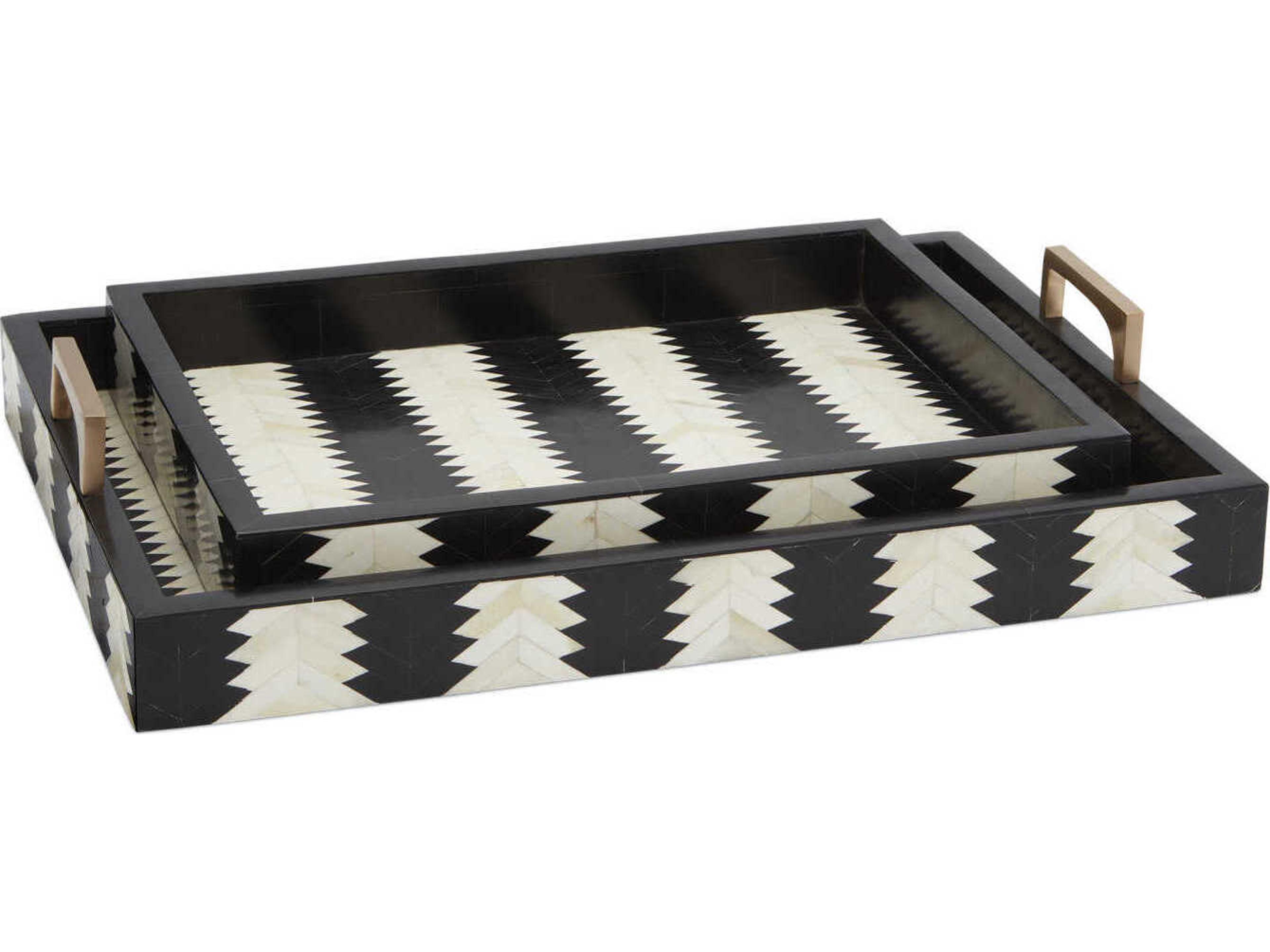 Currey & Company Arrow Black / White Natural Brass Serving Tray Set of 2
